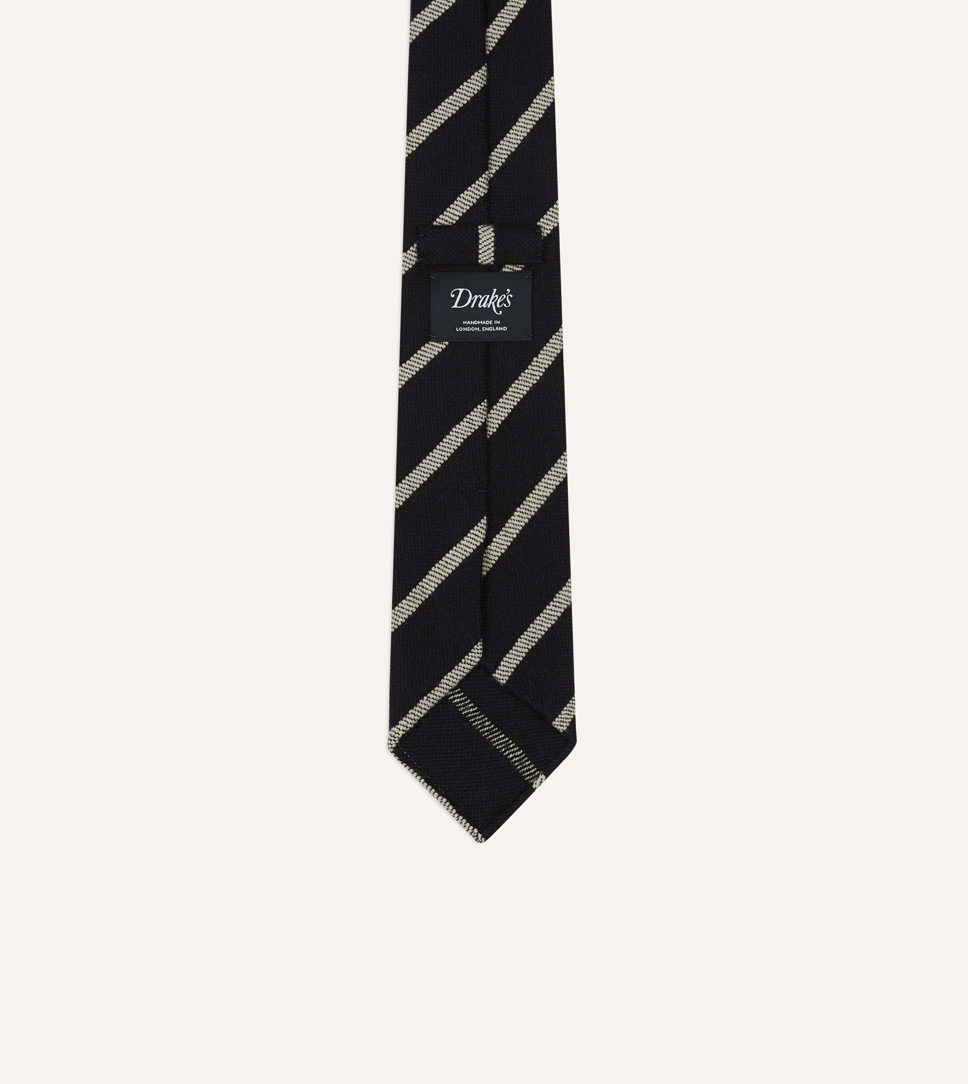 Navy and White Line Stripe Hand Rolled Wool Tie