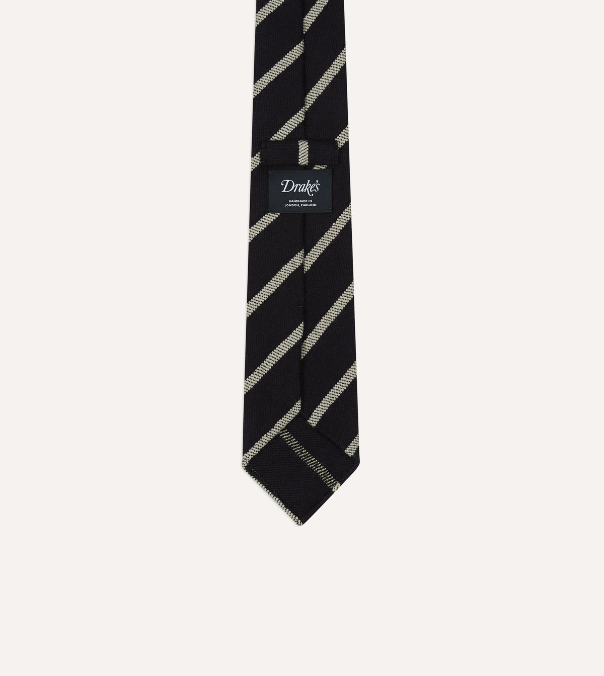 Navy and White Line Stripe Hand Rolled Wool Tie