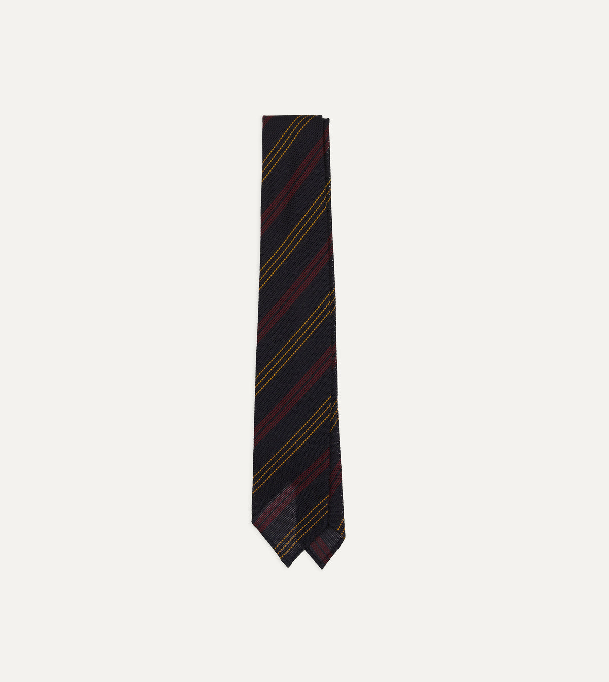 Navy, Red and Yellow Stripe Grenadine Hand Rolled Wool-Silk Tie