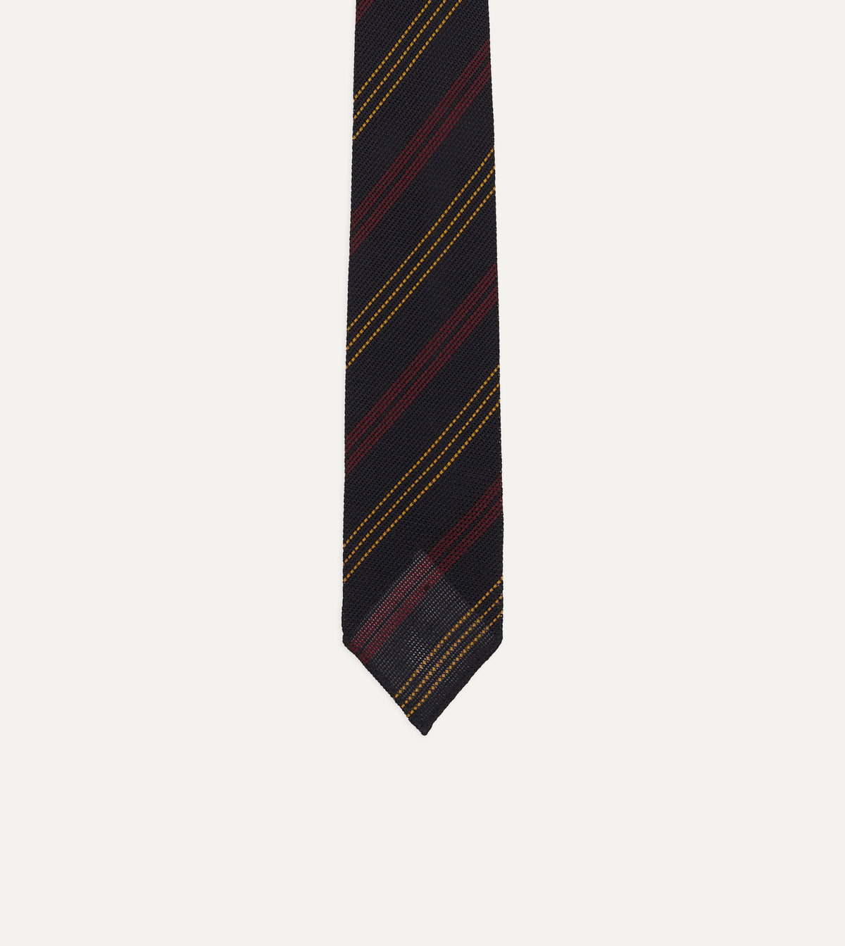 Navy, Red and Yellow Stripe Grenadine Hand Rolled Wool-Silk Tie
