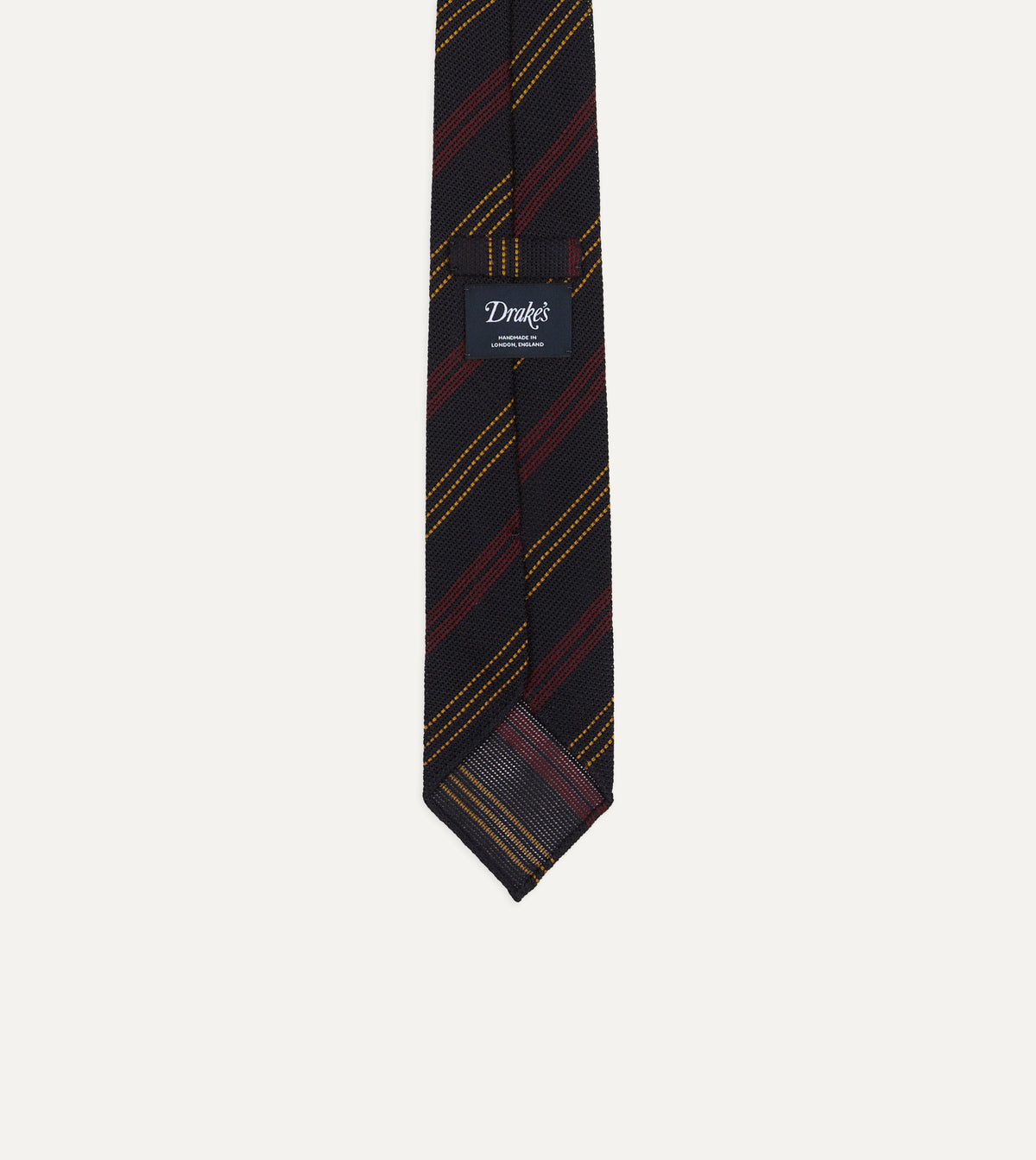 Navy, Red and Yellow Stripe Grenadine Hand Rolled Wool-Silk Tie