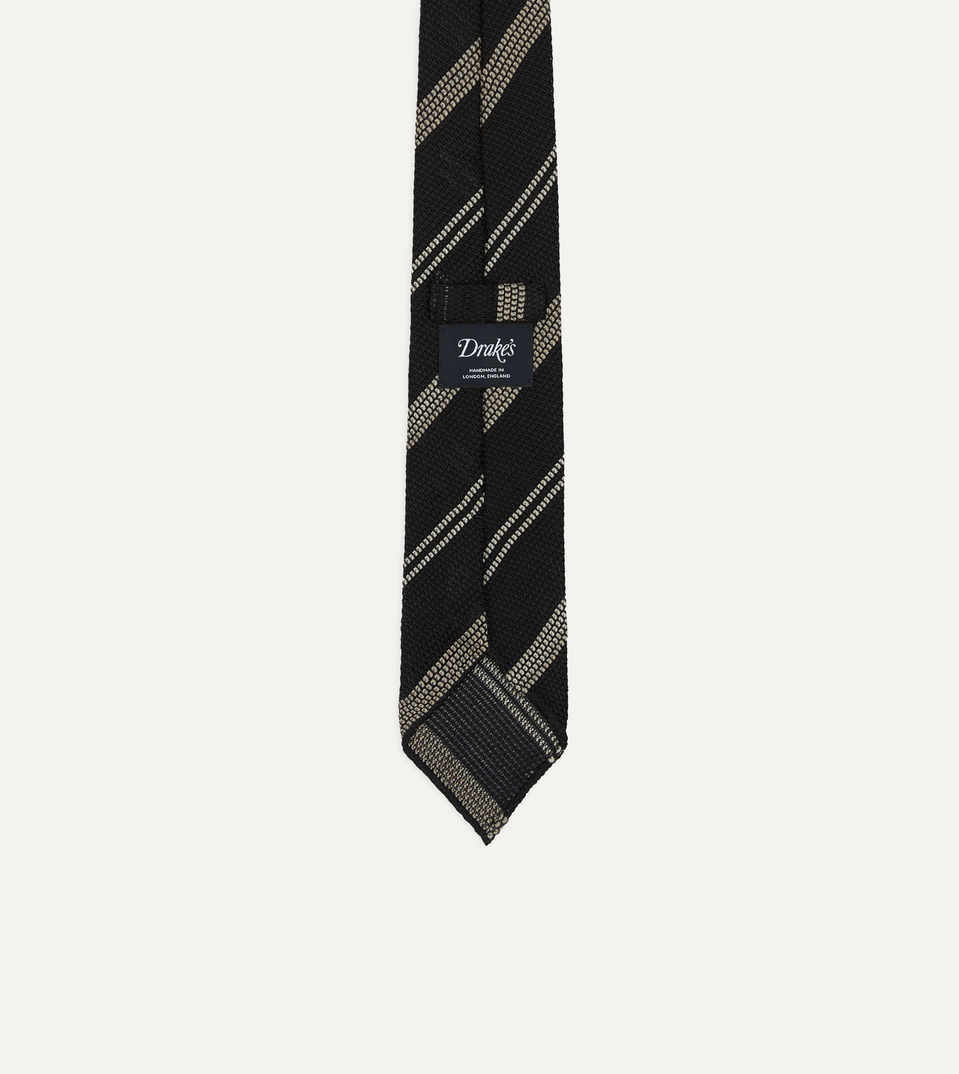 Navy, White and Brown Stripe Grenadine Hand Rolled Wool-Silk Tie