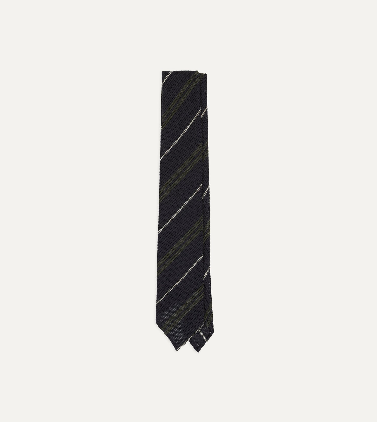 Navy and Green Stripe Grenadine Hand Rolled Shetland Wool Tie