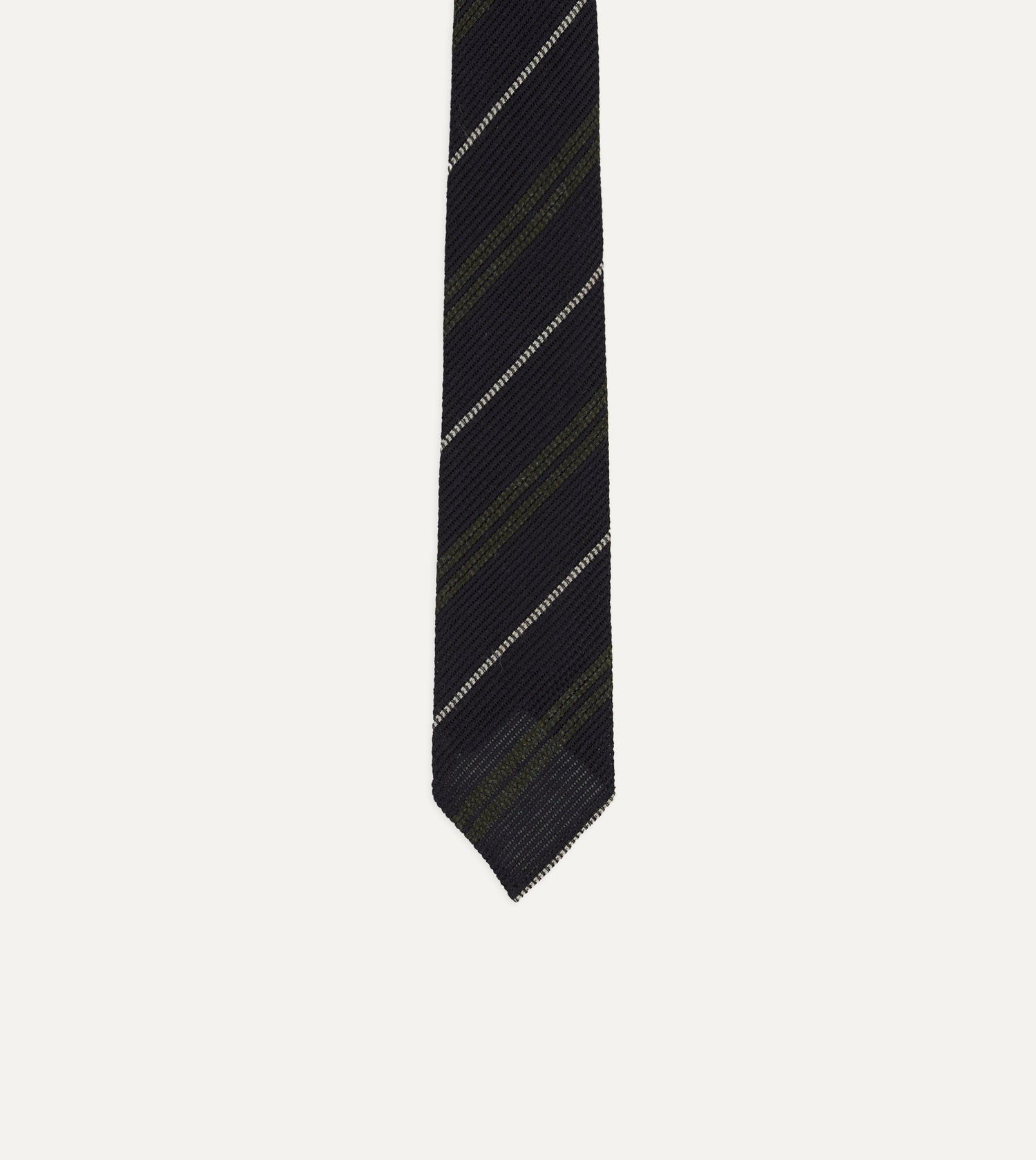 Navy and Green Stripe Grenadine Hand Rolled Shetland Wool Tie