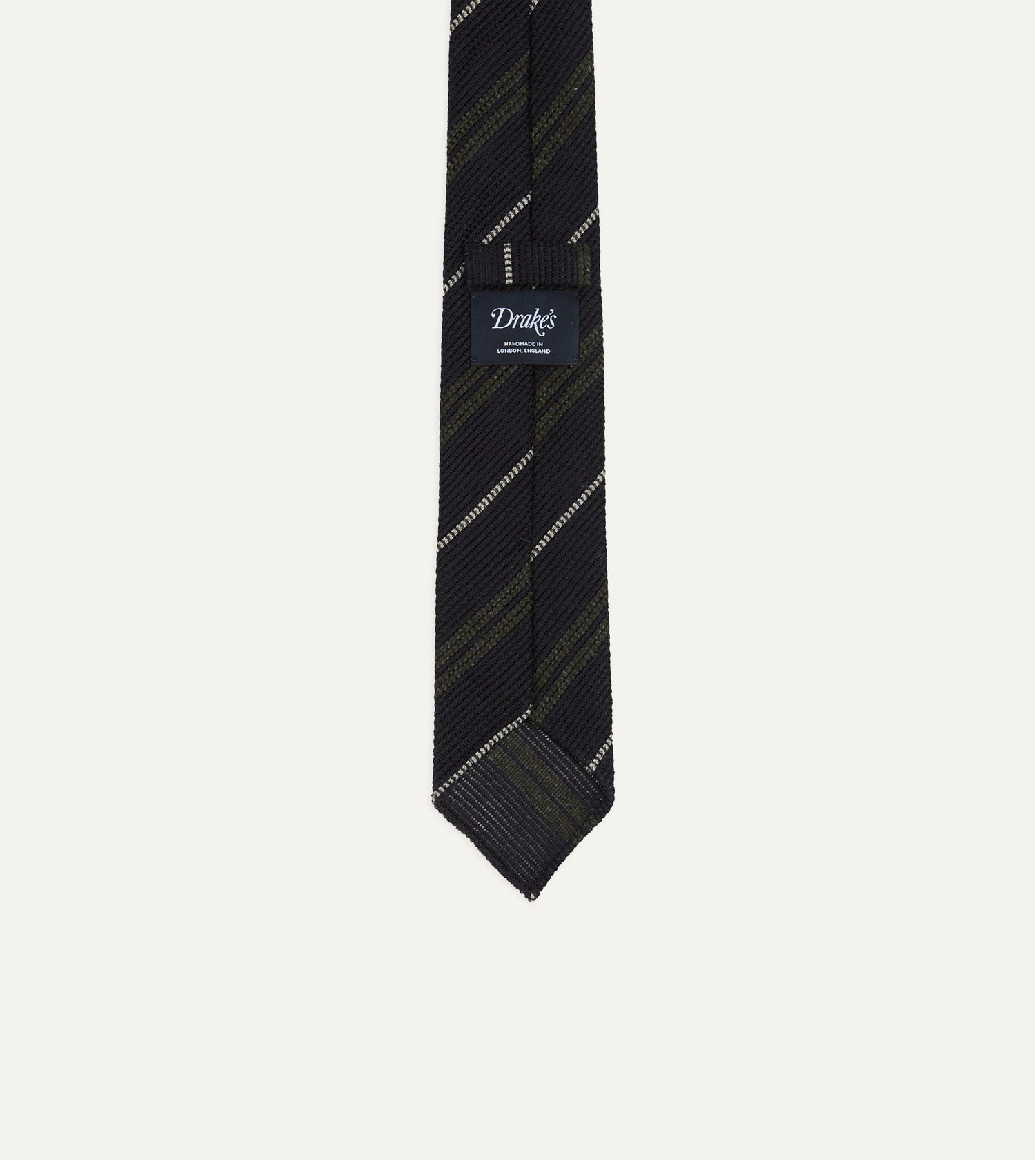 Navy and Green Stripe Grenadine Hand Rolled Shetland Wool Tie