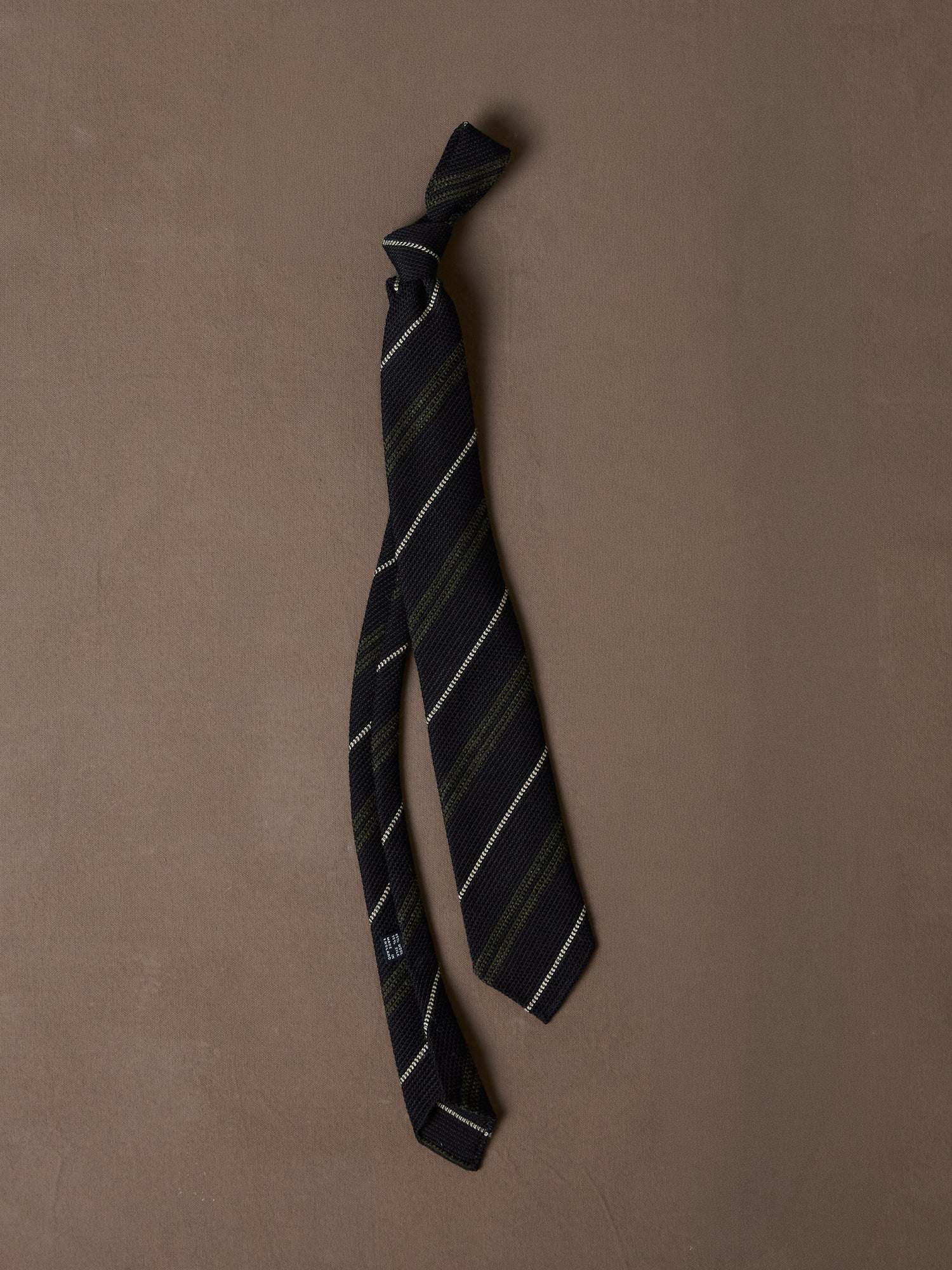 Navy and Green Stripe Grenadine Hand Rolled Shetland Wool Tie