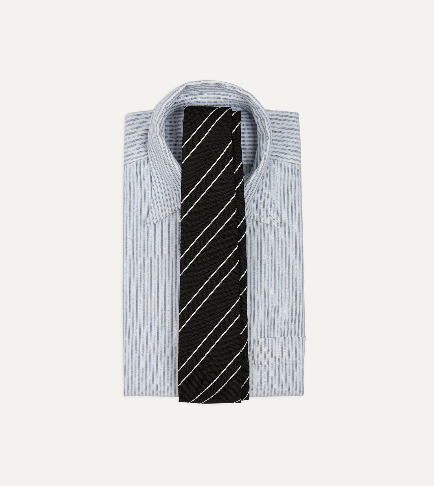Black and White Sandwich Stripe Hand Rolled Silk Grenadine Tie