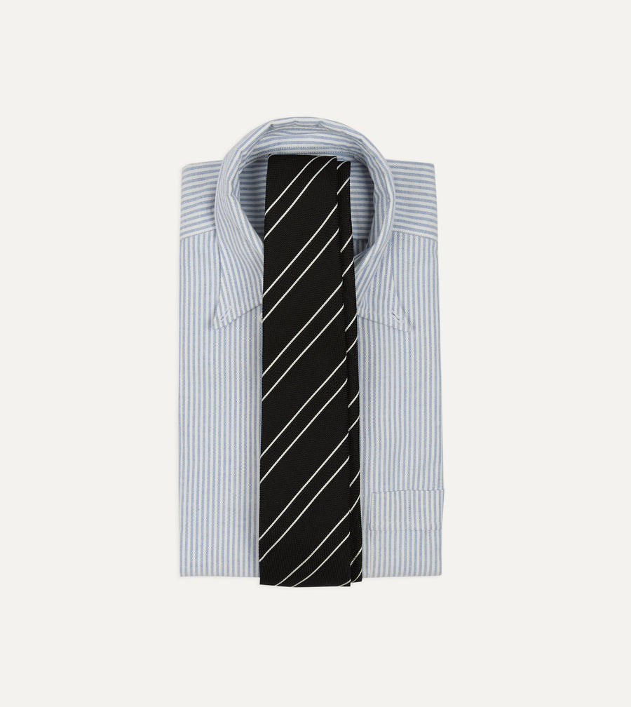 Black and White Sandwich Stripe Hand Rolled Silk Grenadine Tie