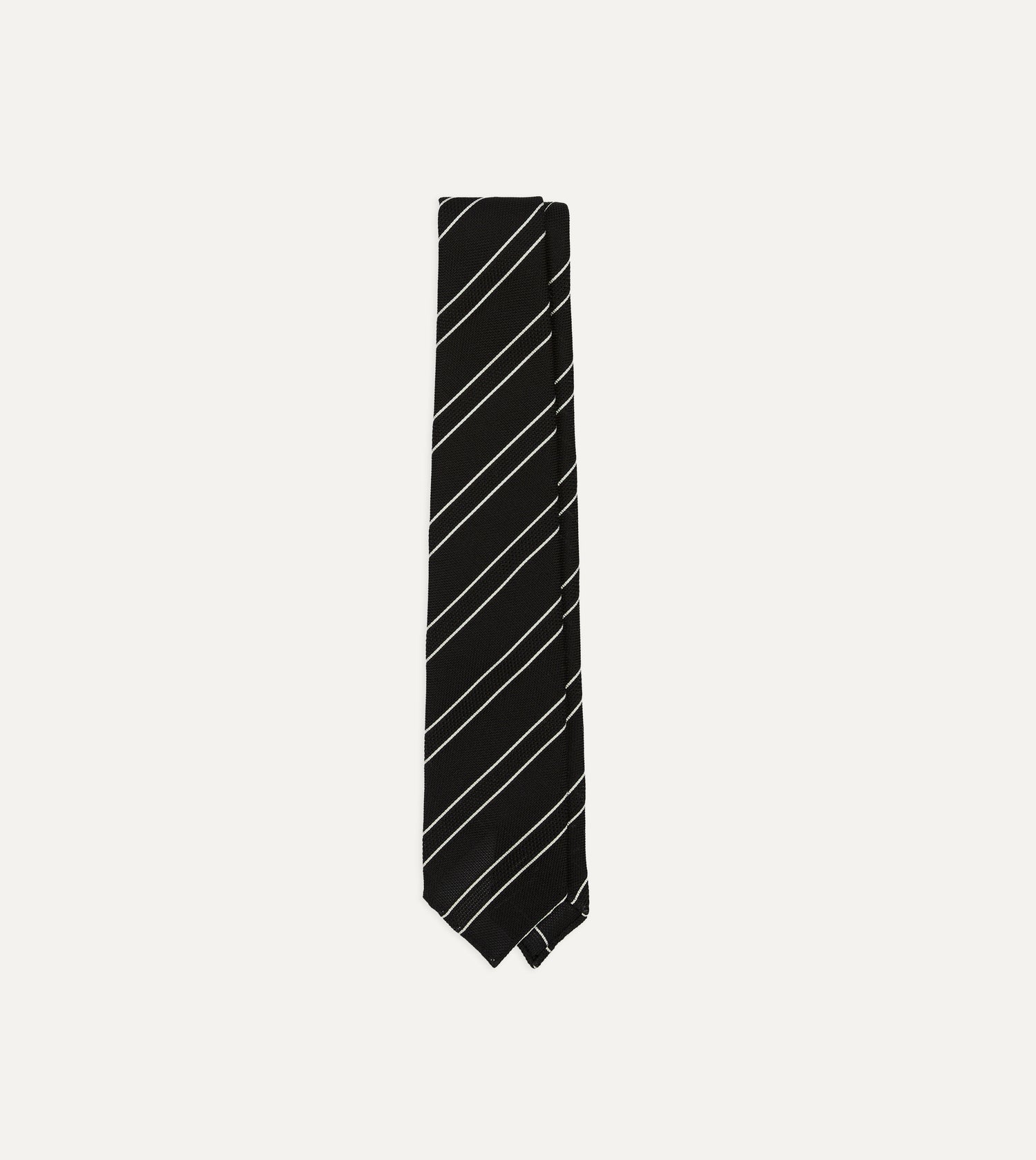 Black and White Sandwich Stripe Hand Rolled Silk Grenadine Tie