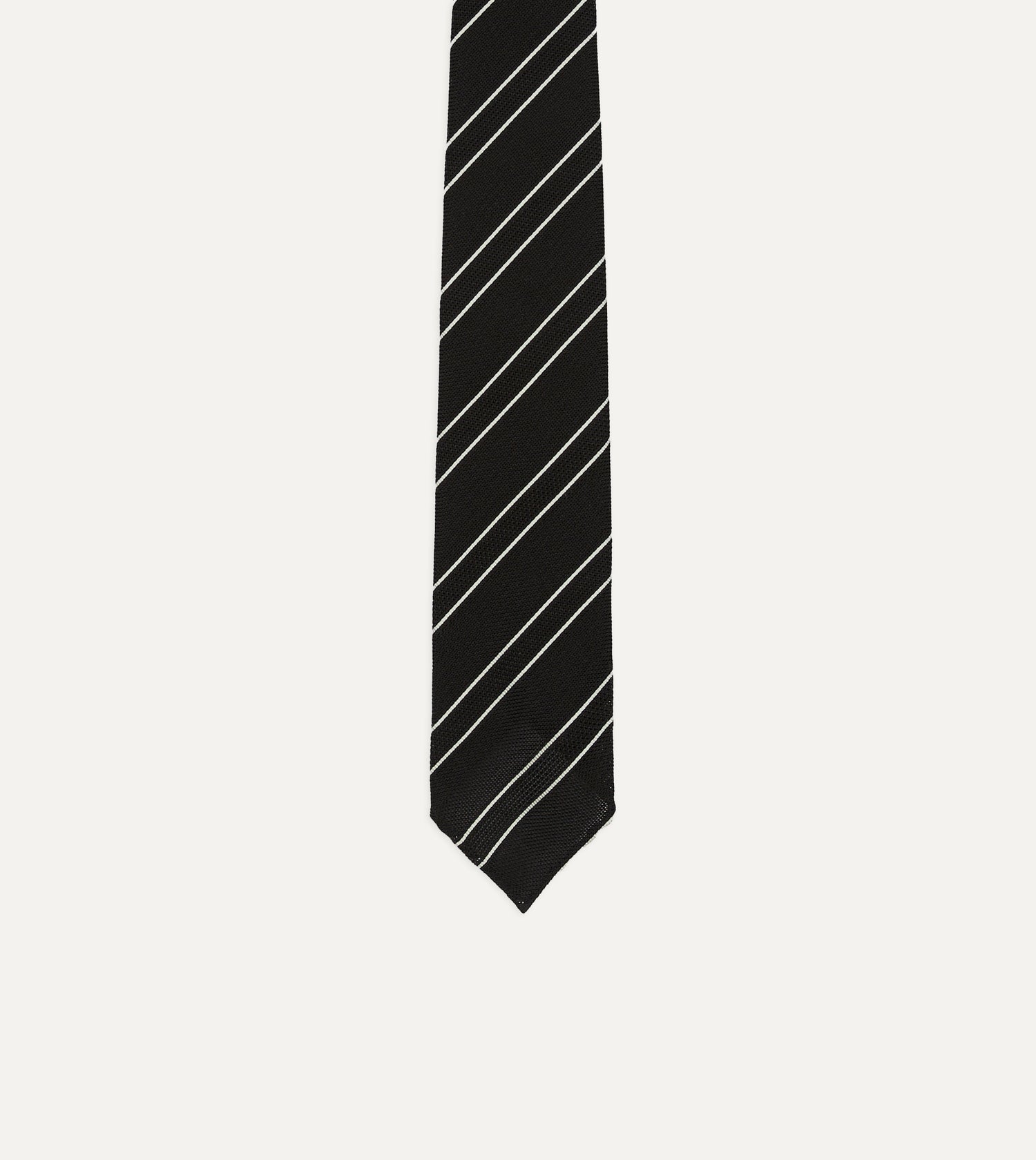 Black and White Sandwich Stripe Hand Rolled Silk Grenadine Tie