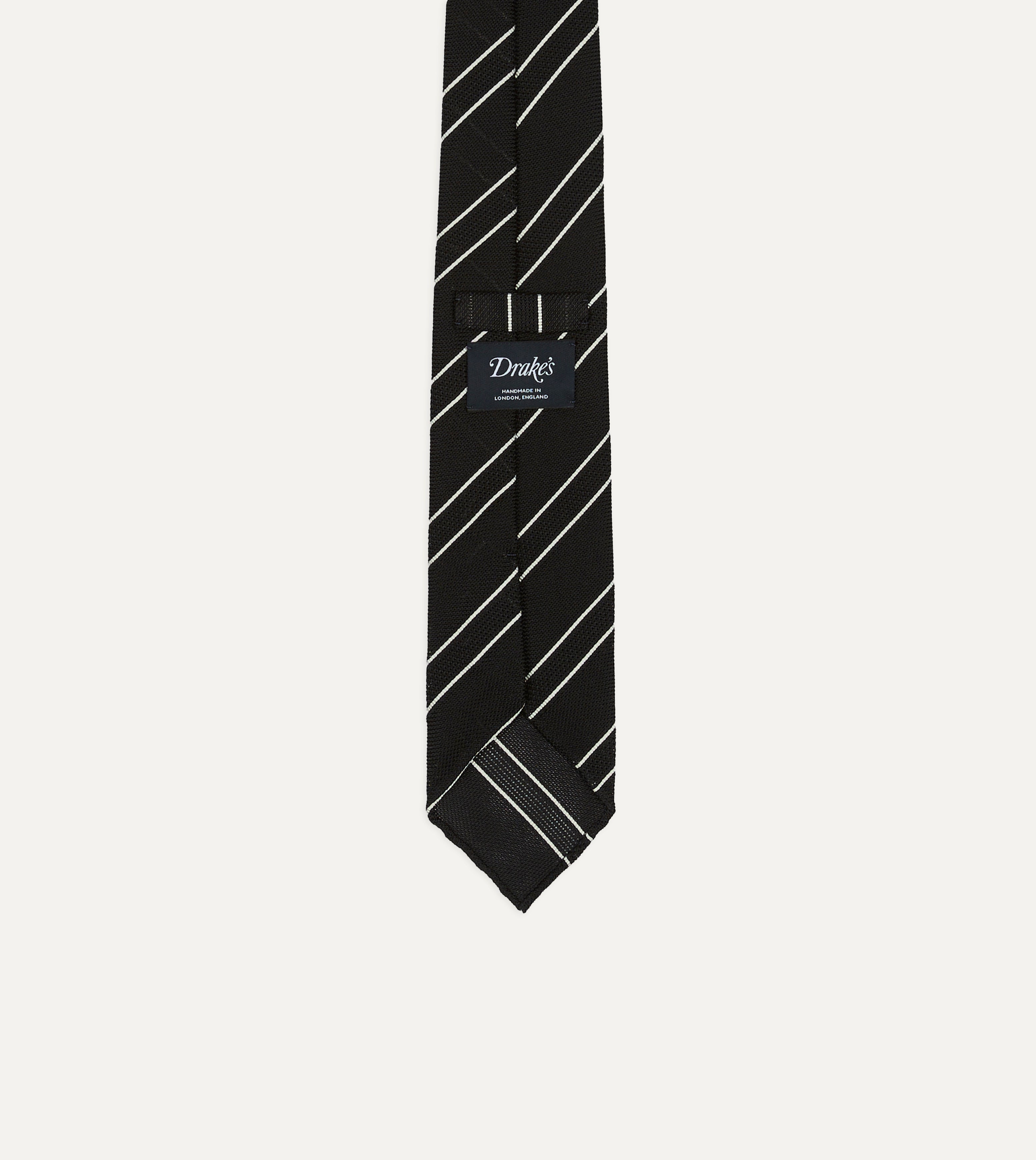 Black and White Sandwich Stripe Hand Rolled Silk Grenadine Tie