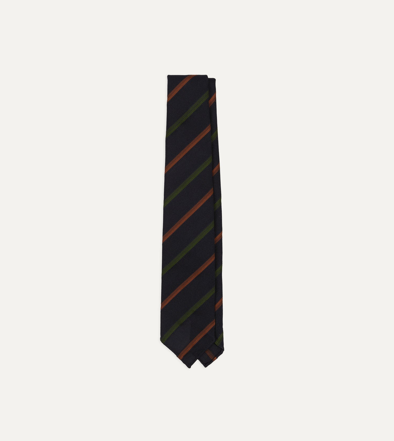 Navy, Green and Brown Multi Stripe Hand Rolled Silk Grenadine Tie