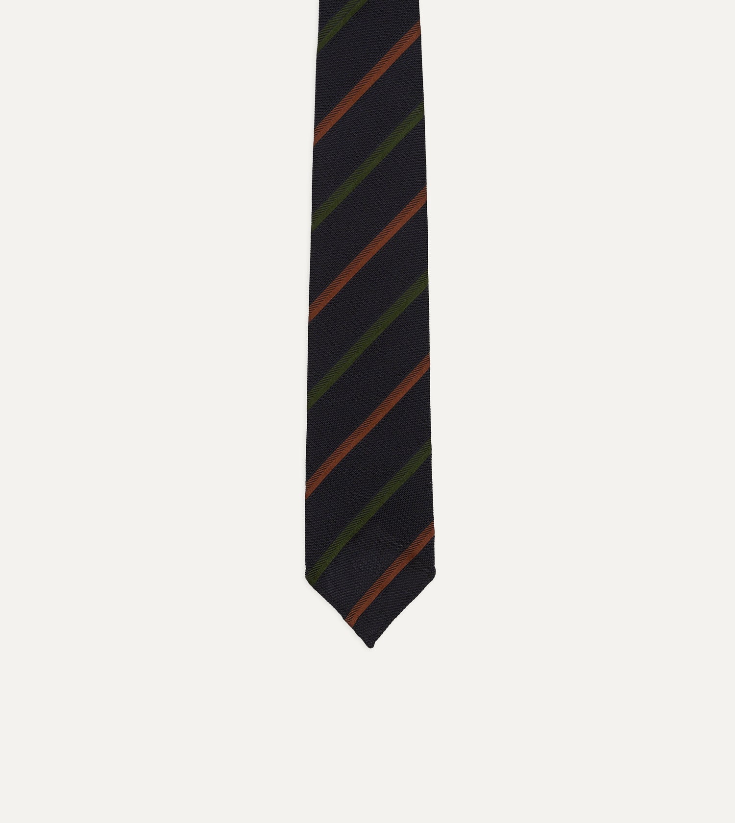 Navy, Green and Brown Multi Stripe Hand Rolled Silk Grenadine Tie