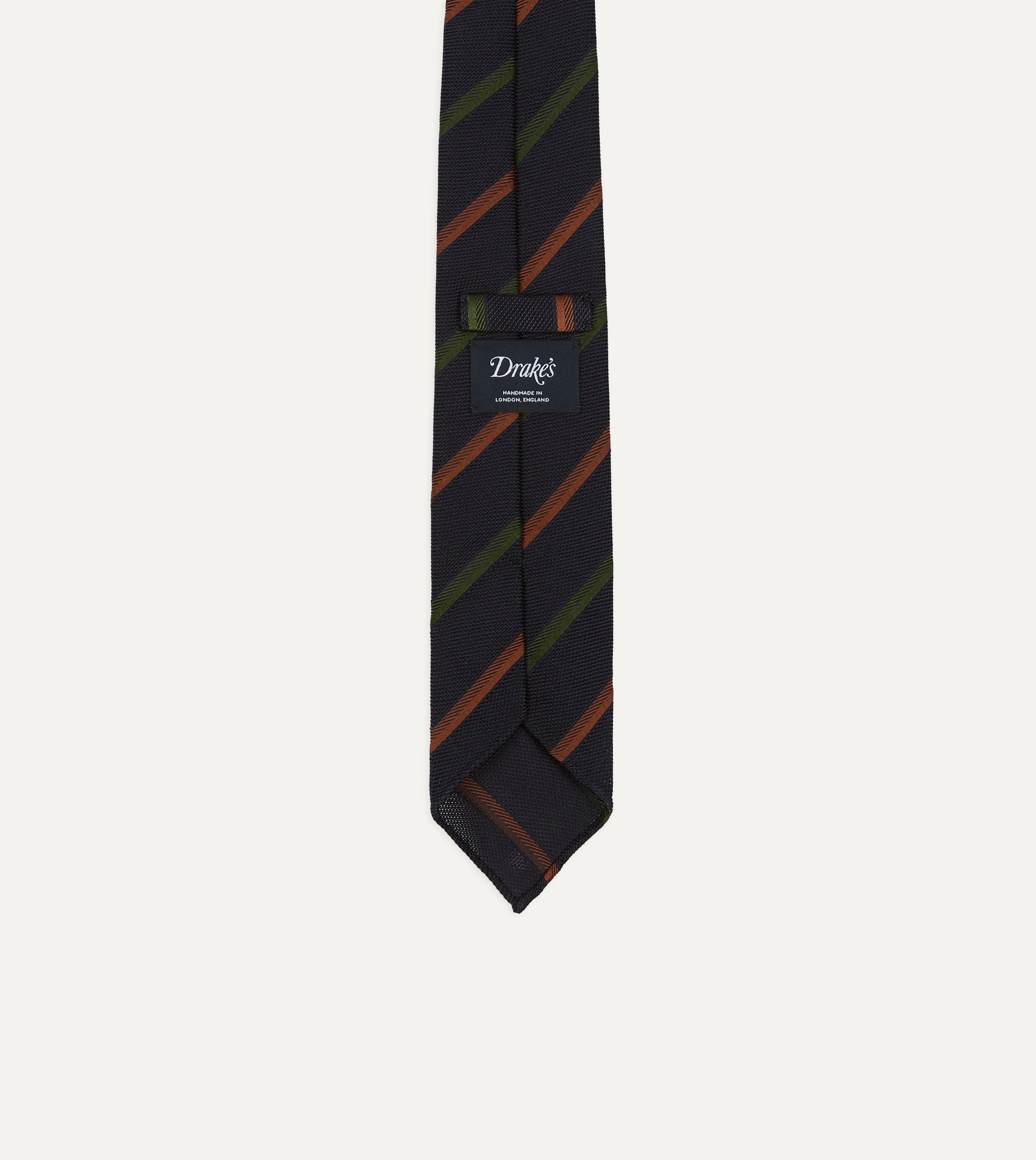 Navy, Green and Brown Multi Stripe Hand Rolled Silk Grenadine Tie