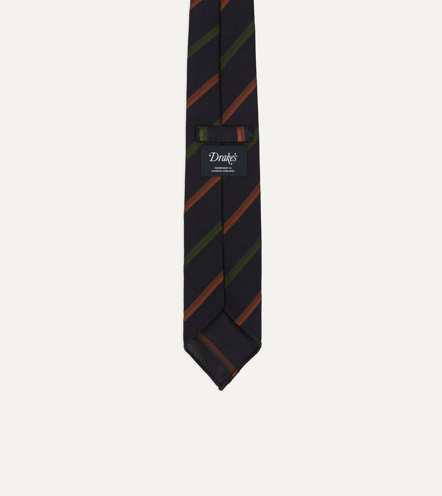 Navy, Green and Brown Multi Stripe Hand Rolled Silk Grenadine Tie