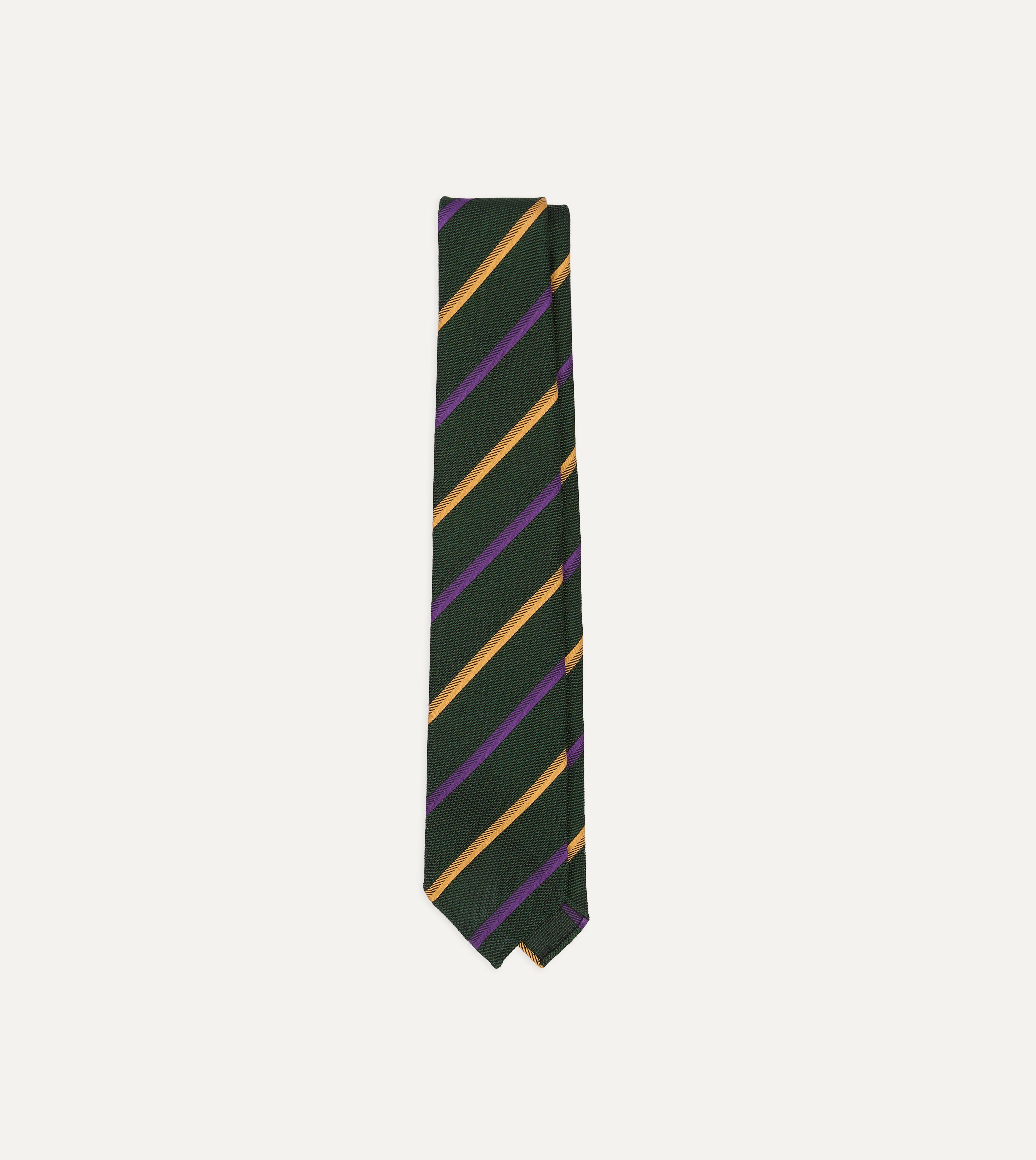 Green, Yellow and Purple Multi Stripe Hand Rolled Silk Grenadine Tie