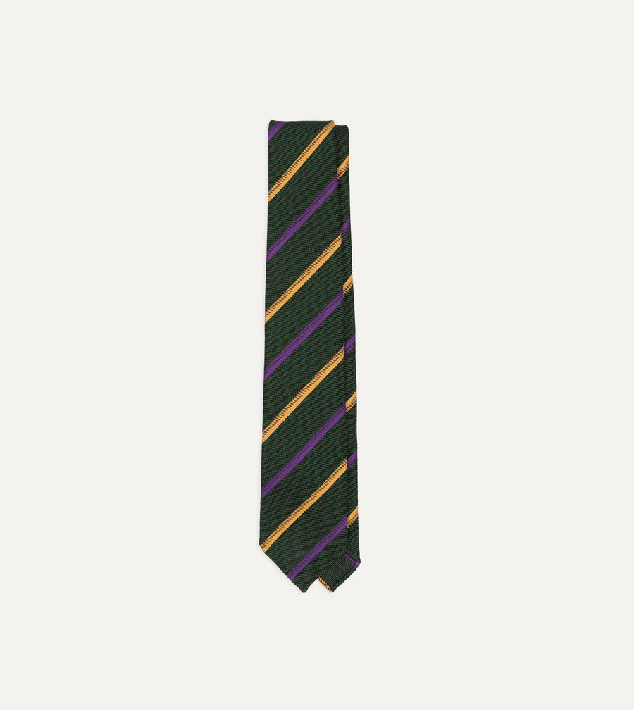 Green, Yellow and Purple Multi Stripe Hand Rolled Silk Grenadine Tie