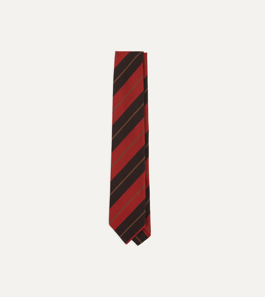 Red and Navy Multi Stripe Hand Rolled Cashmere Tie