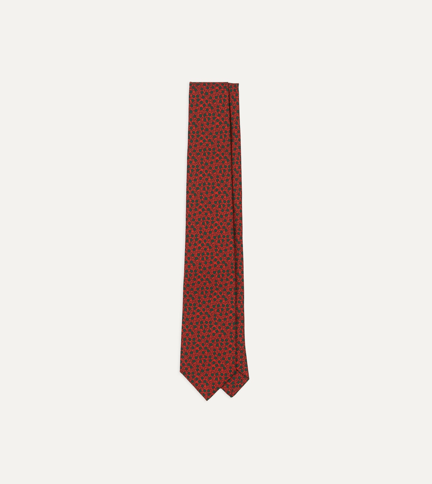 Red Mini Leaves Print Foulard Silk Self Tipped Tie