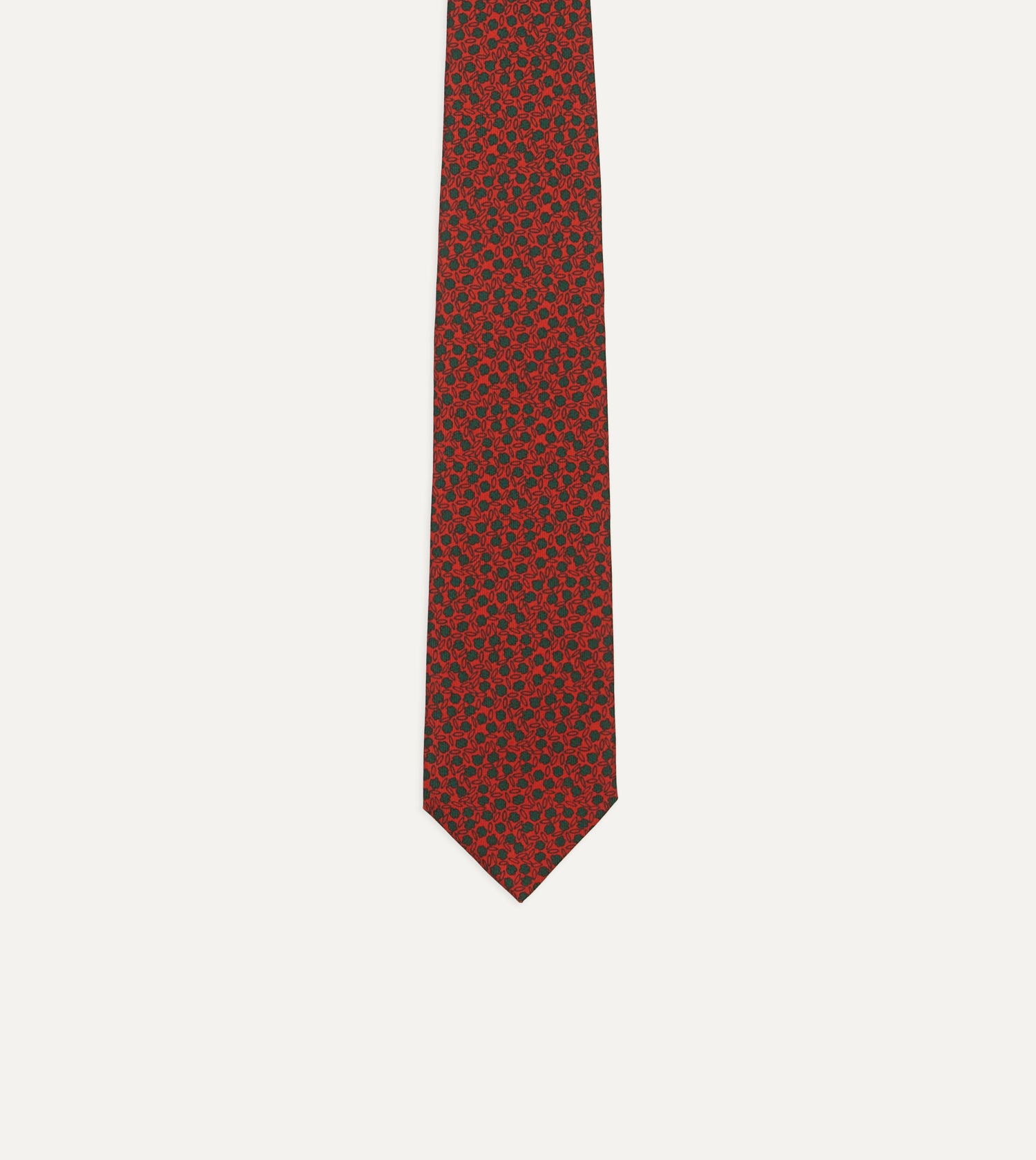 Red Mini Leaves Print Foulard Silk Self Tipped Tie