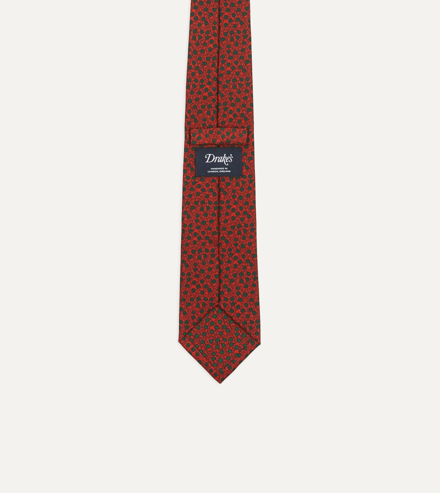 Red Mini Leaves Print Foulard Silk Self Tipped Tie