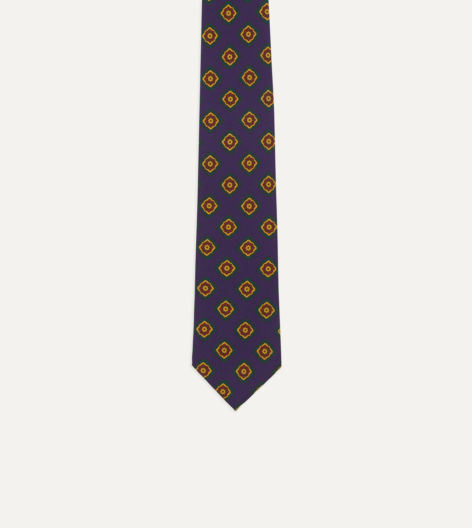 Navy Flower Medallion Print Madder Silk Self Tipped Tie