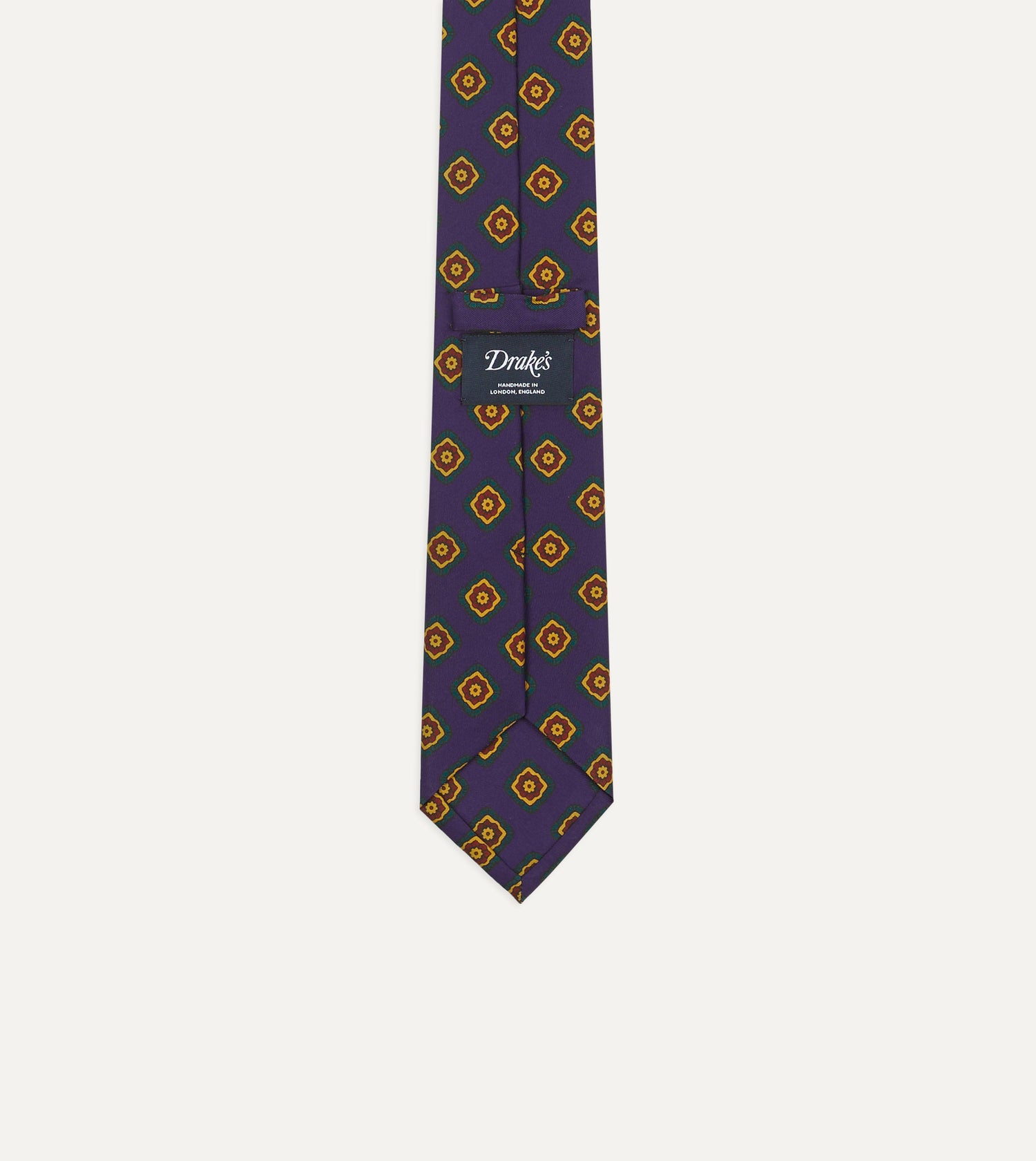 Navy Flower Medallion Print Madder Silk Self Tipped Tie