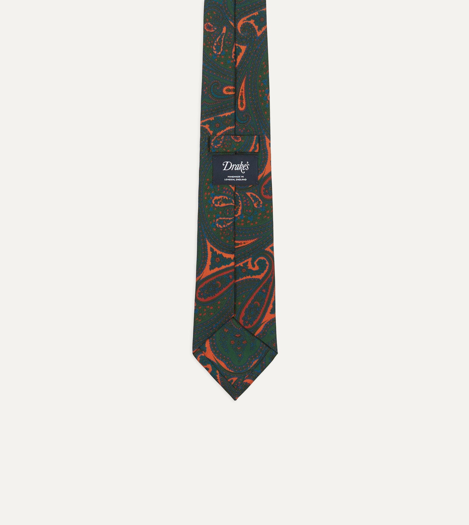 Green and Orange Large Paisley Print Madder Silk Self Tipped Tie