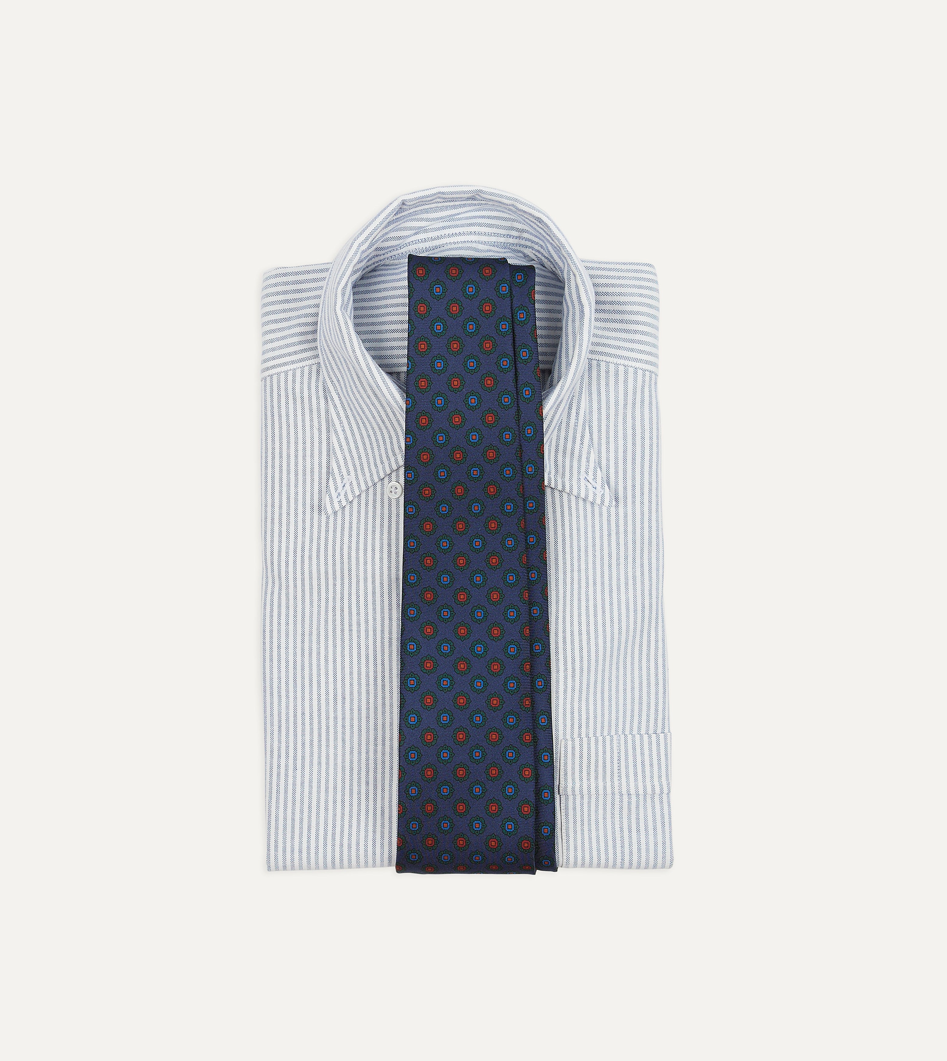 Navy Flower Medallion Print Silk Twill Self Tipped Tie – Drakes US