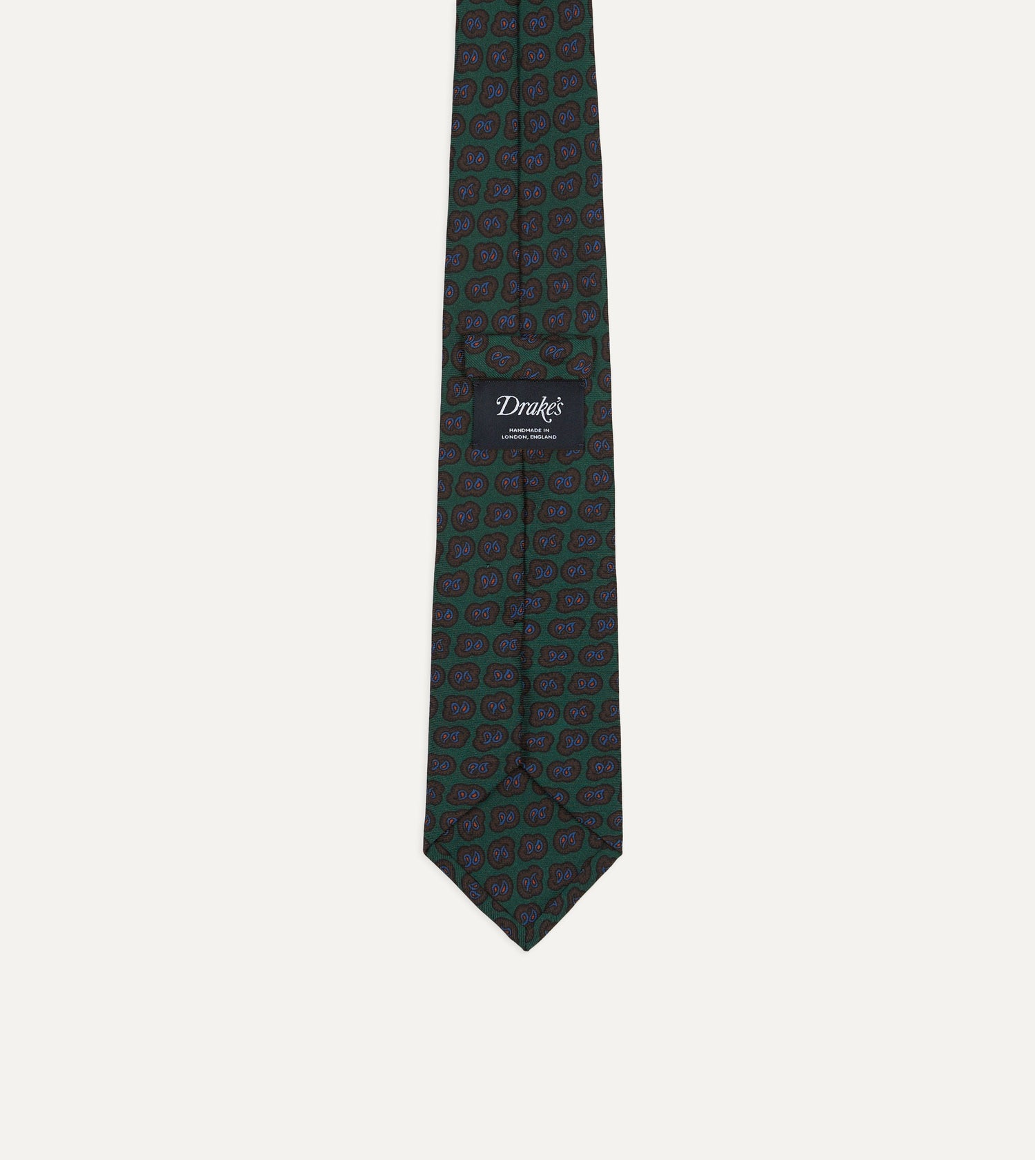 Green Paisley Double Leaf Print Silk Self-Tipped Tie