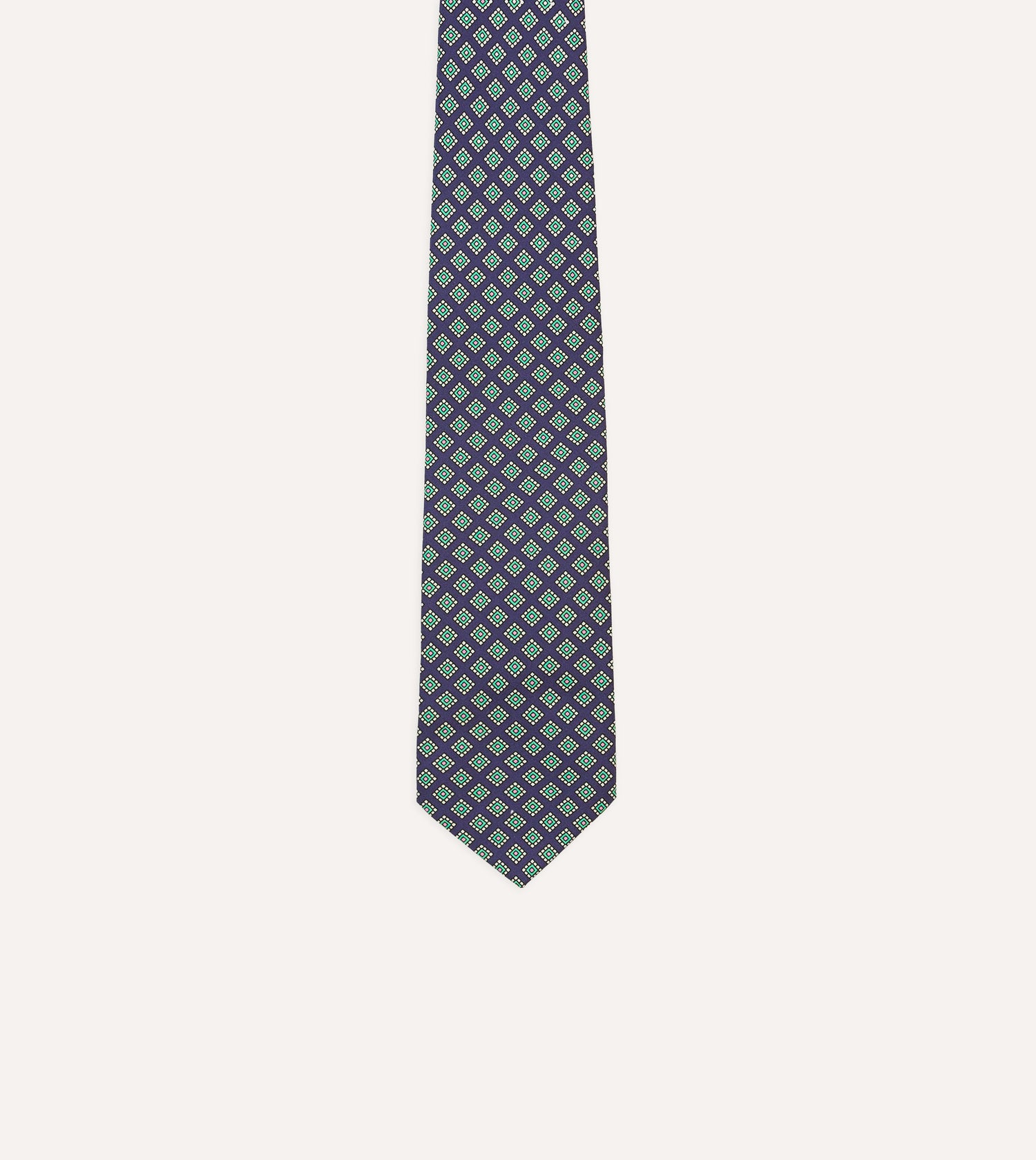 Navy Square Medallion Self-Tipped Silk Tie