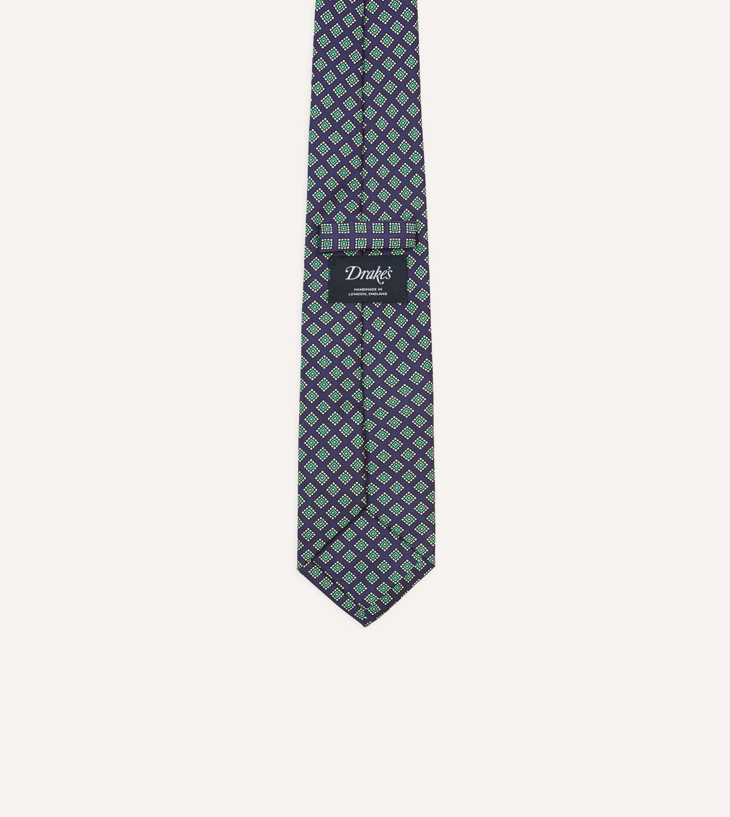 Navy Square Medallion Self-Tipped Silk Tie