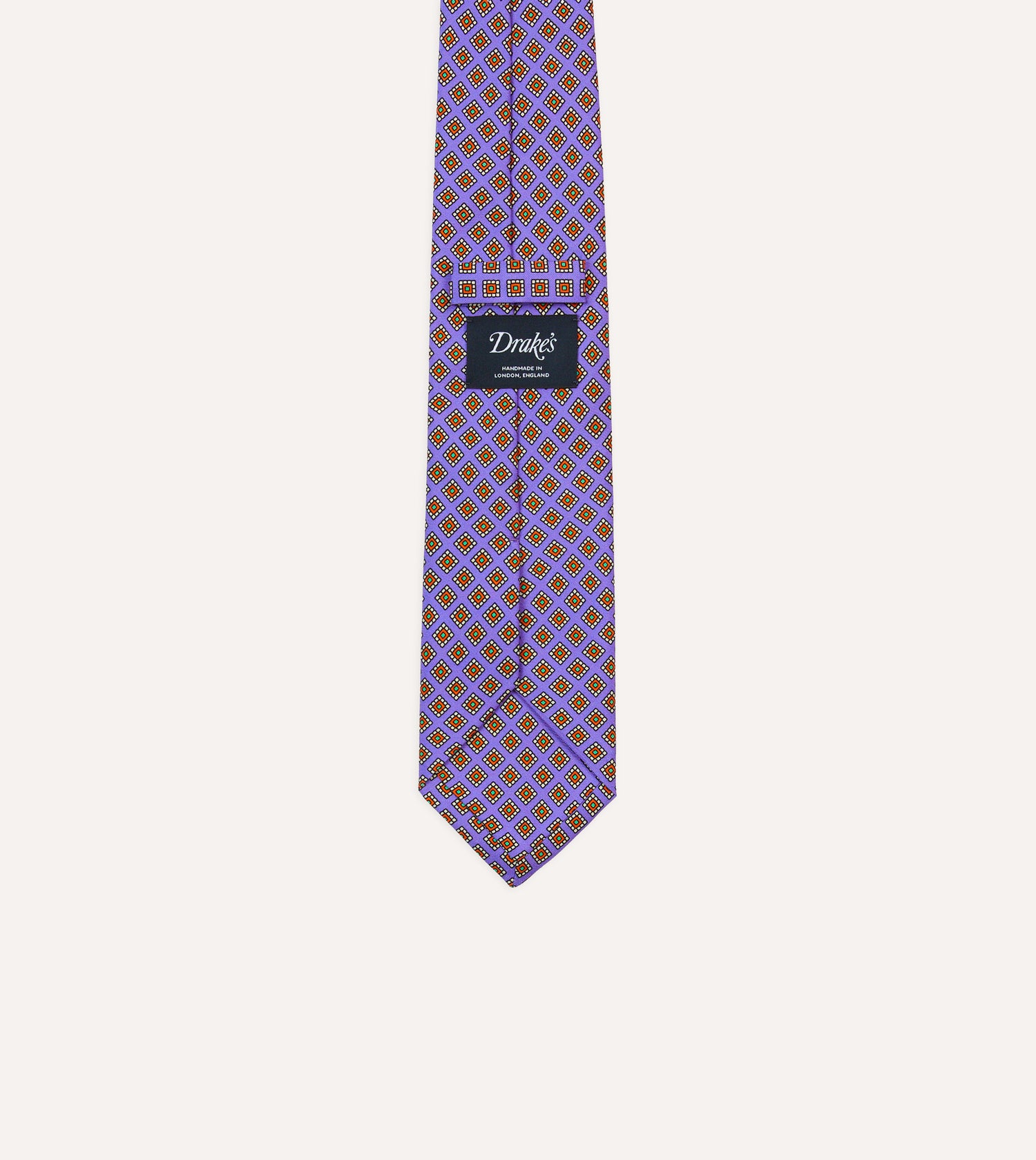 Purple Square Medallion Self-Tipped Silk Tie