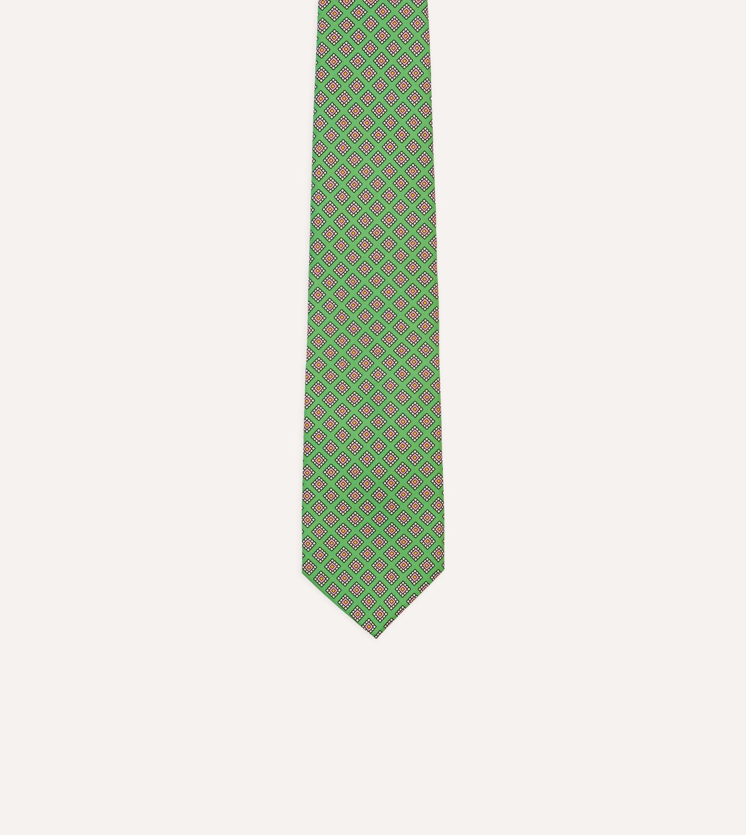 Green Square Medallion Self-Tipped Silk Tie