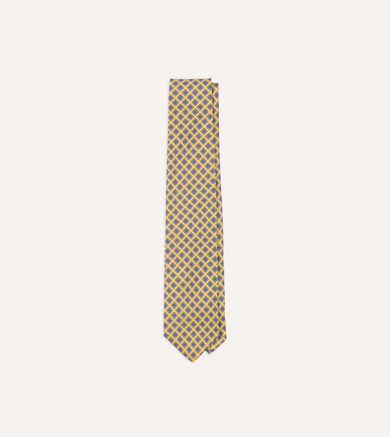 Yellow Square Medallion Self-Tipped Silk Tie