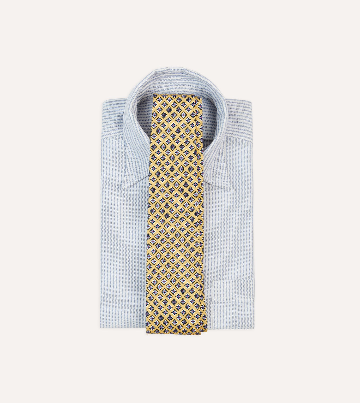 Yellow Square Medallion Self-Tipped Silk Tie