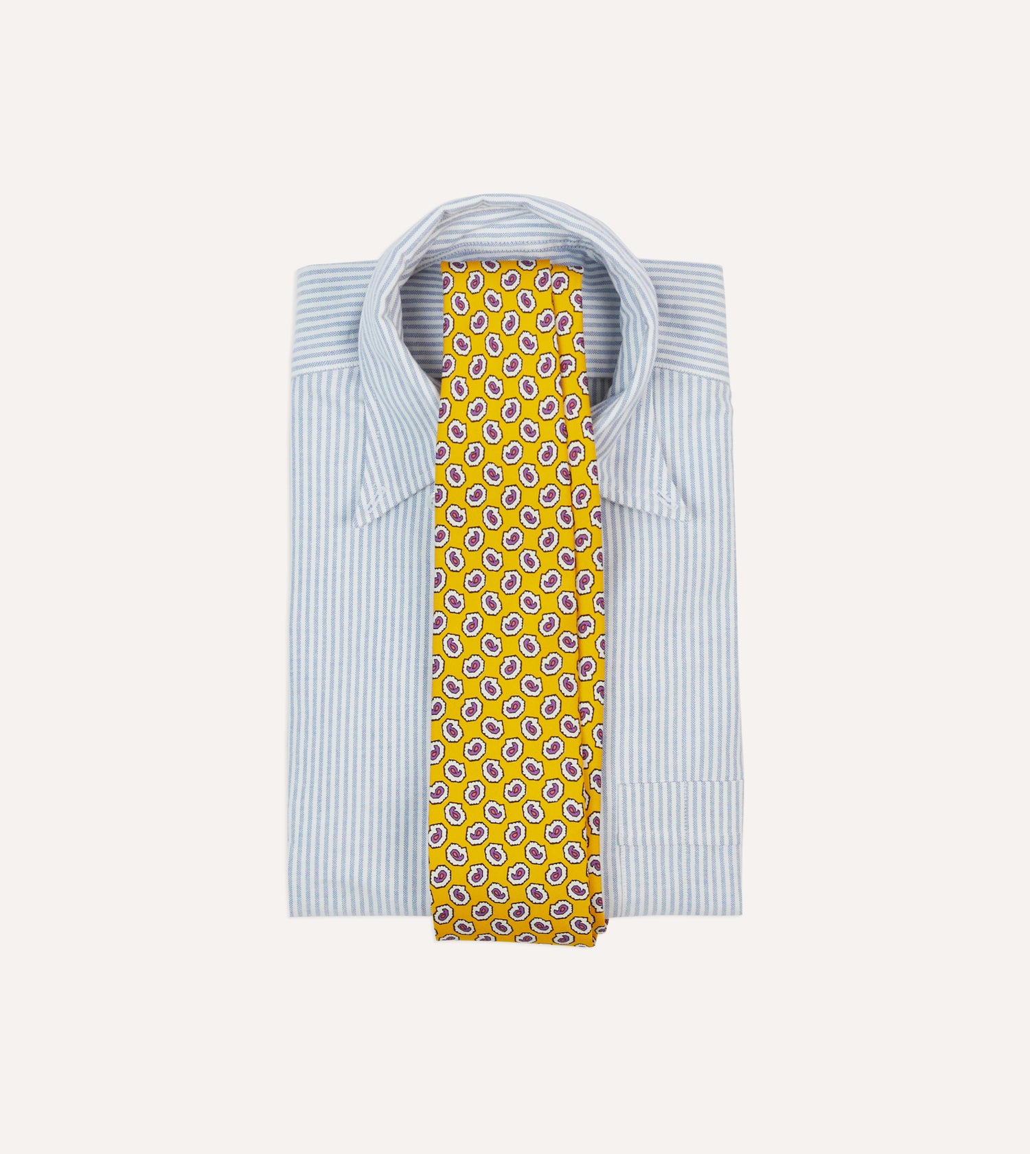 Yellow Small Paisley Leaf Print Silk Self Tipped Tie