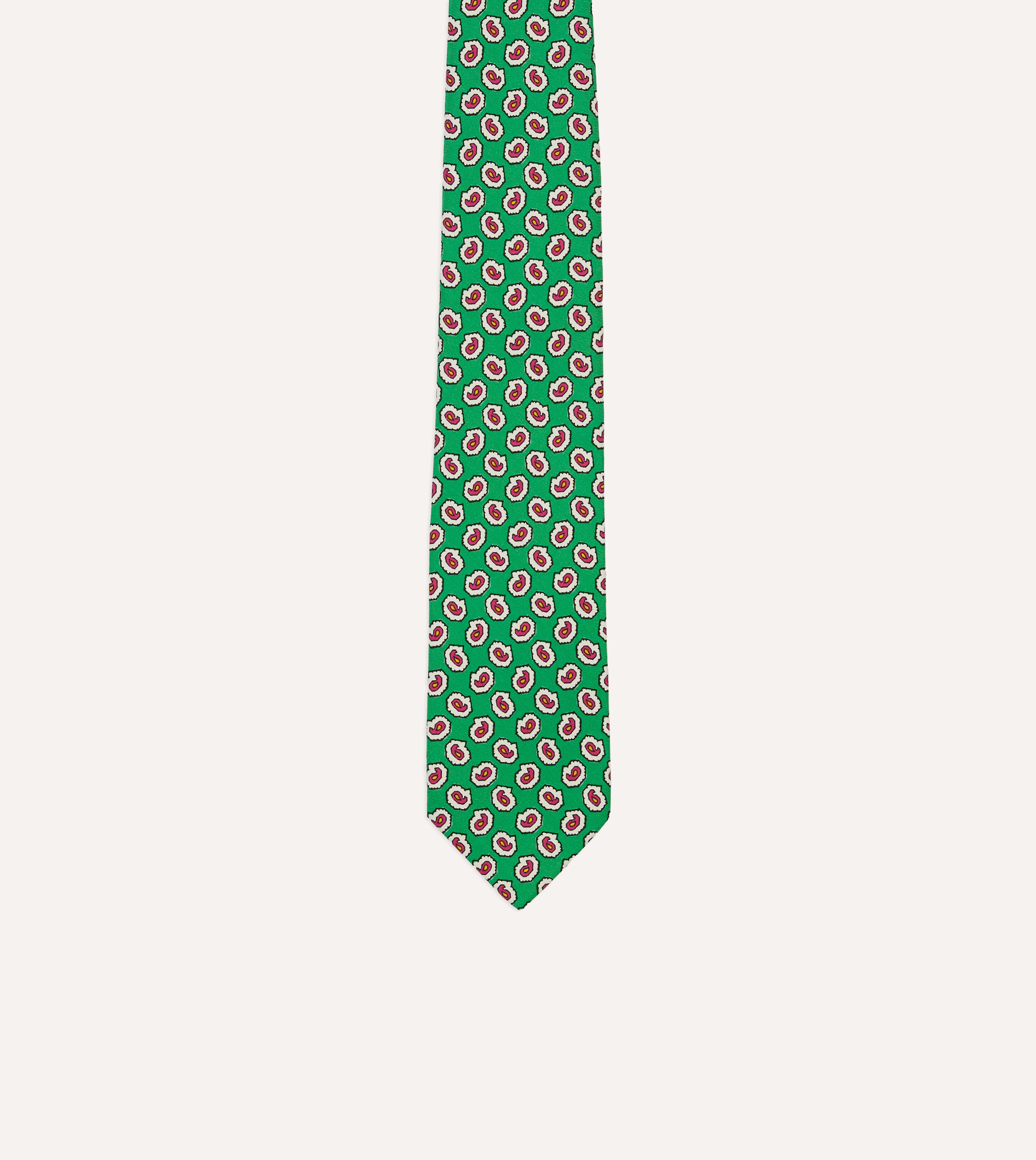 Green Small Paisley Leaf Print Silk Self Tipped Tie – Drakes US