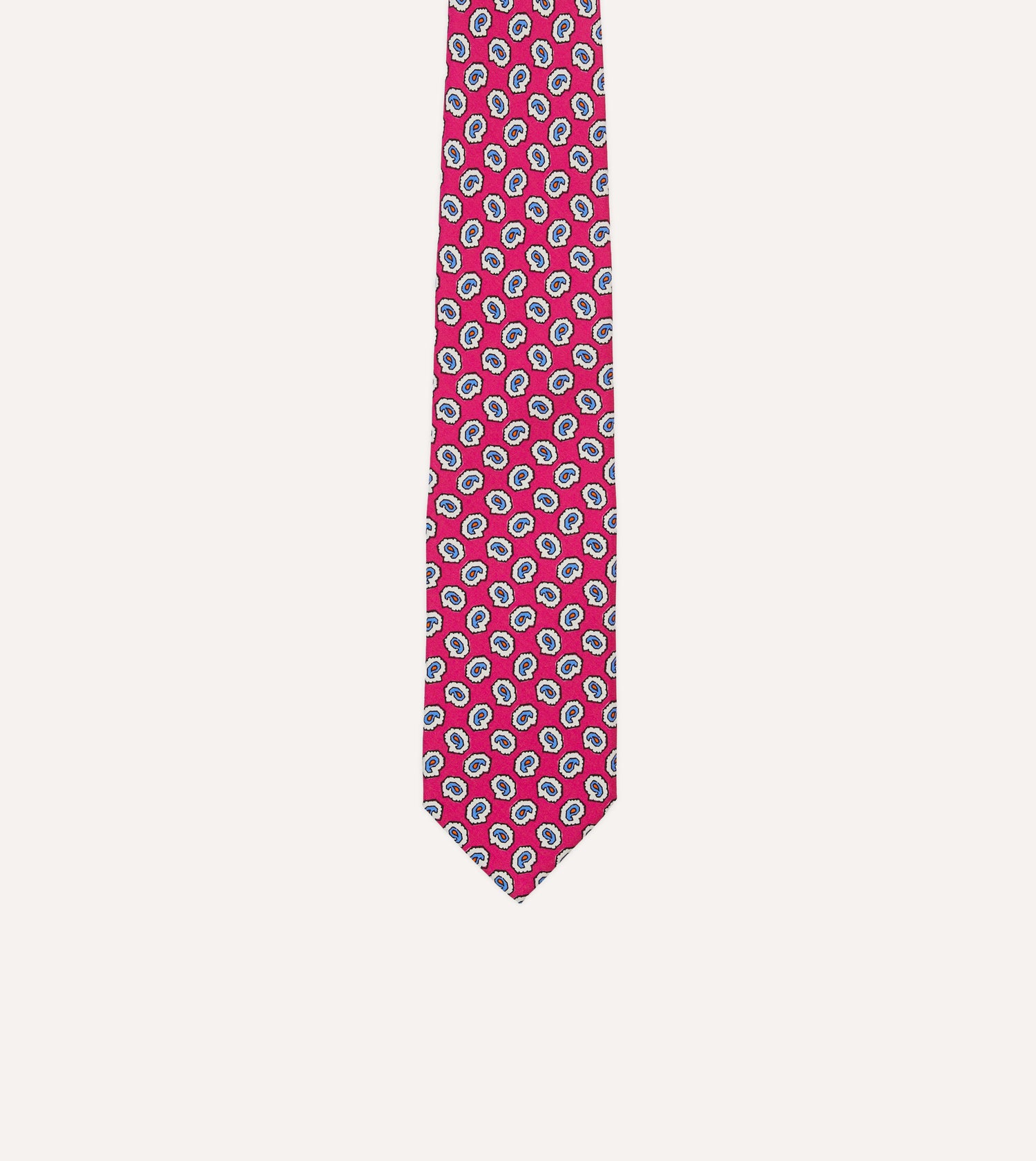 Fuchsia Small Paisley Leaf Print Silk Self Tipped Tie