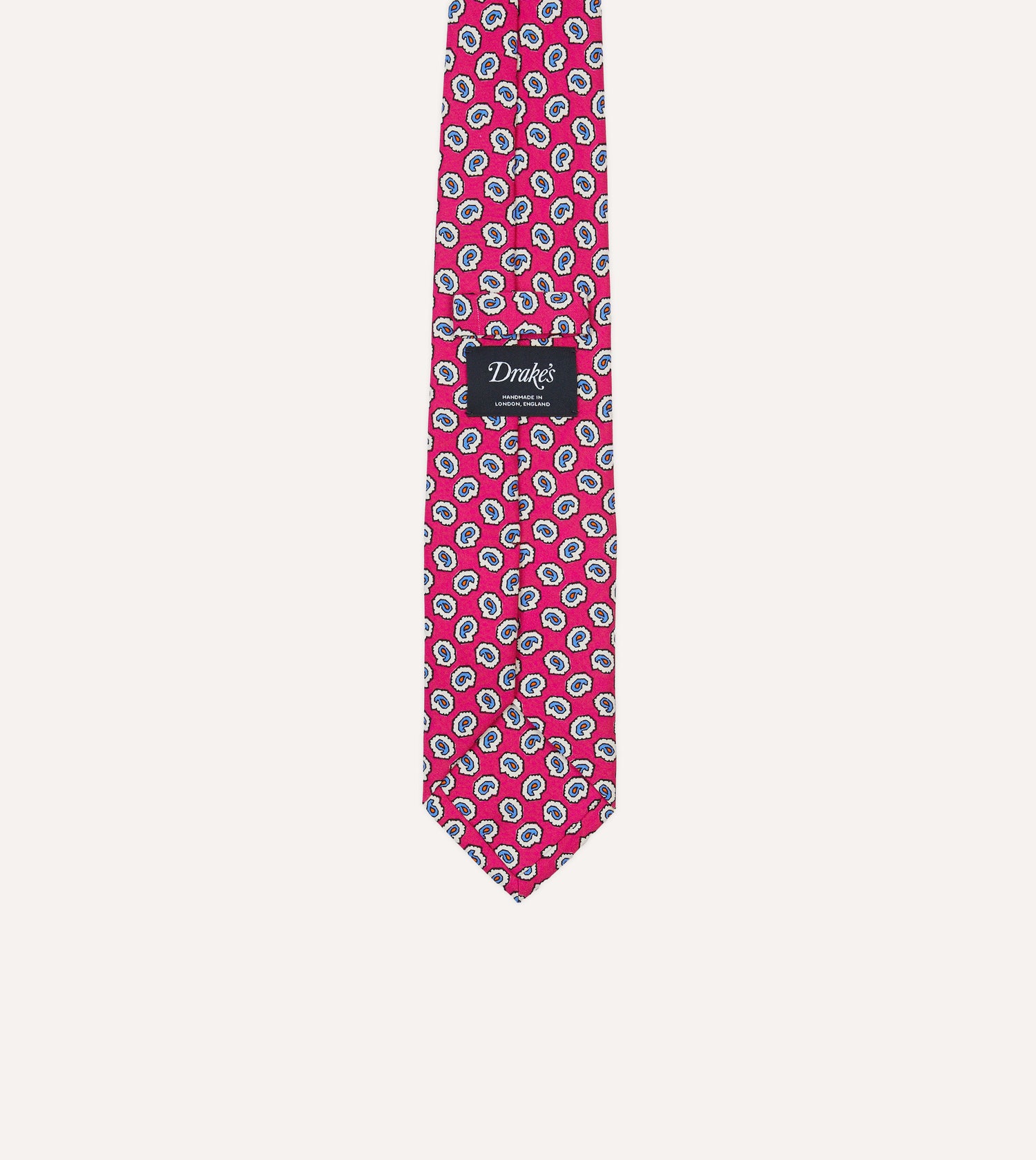 Fuchsia Small Paisley Leaf Print Silk Self Tipped Tie