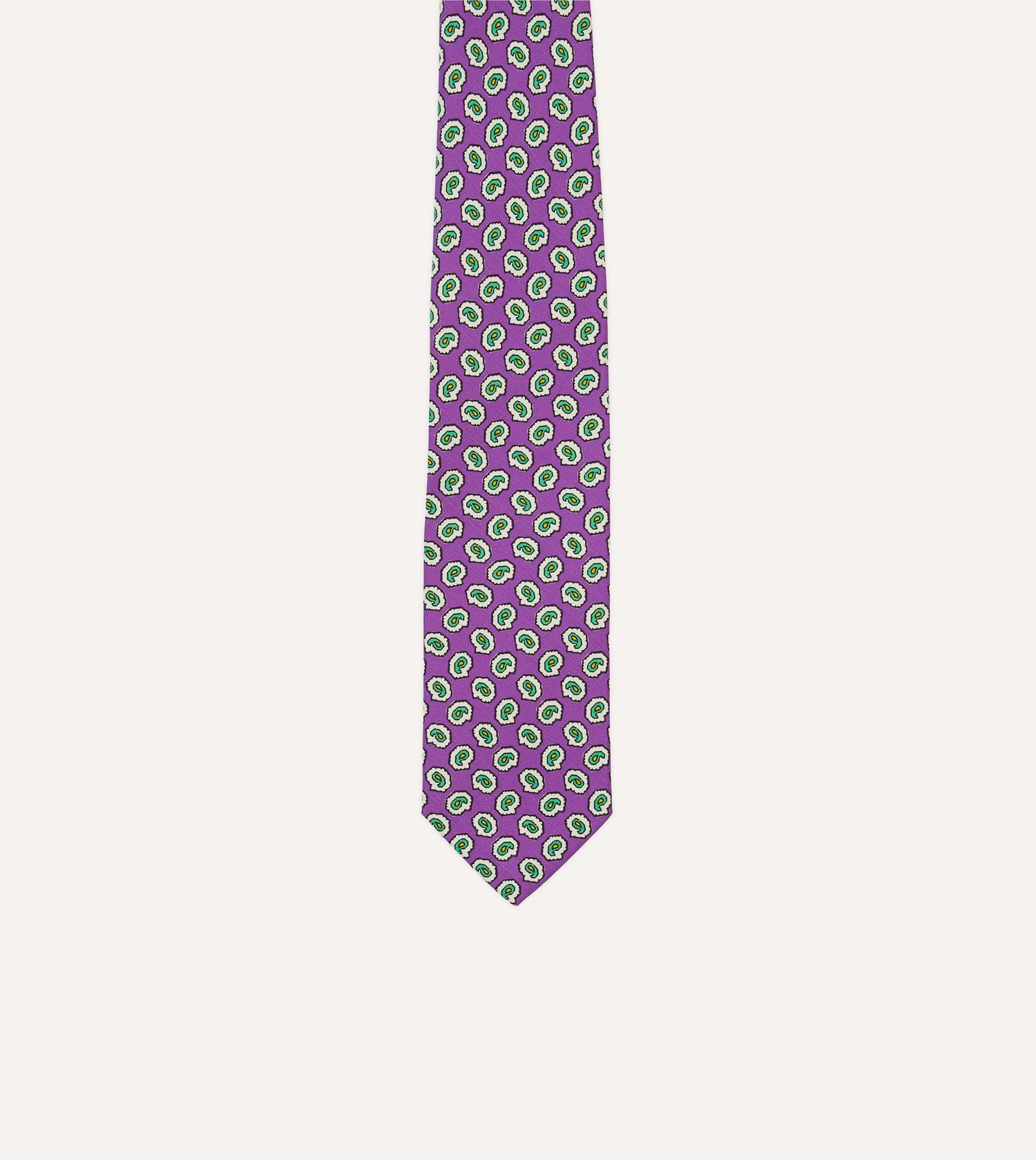 Purple Small Paisley Leaf Print Silk Self Tipped Tie