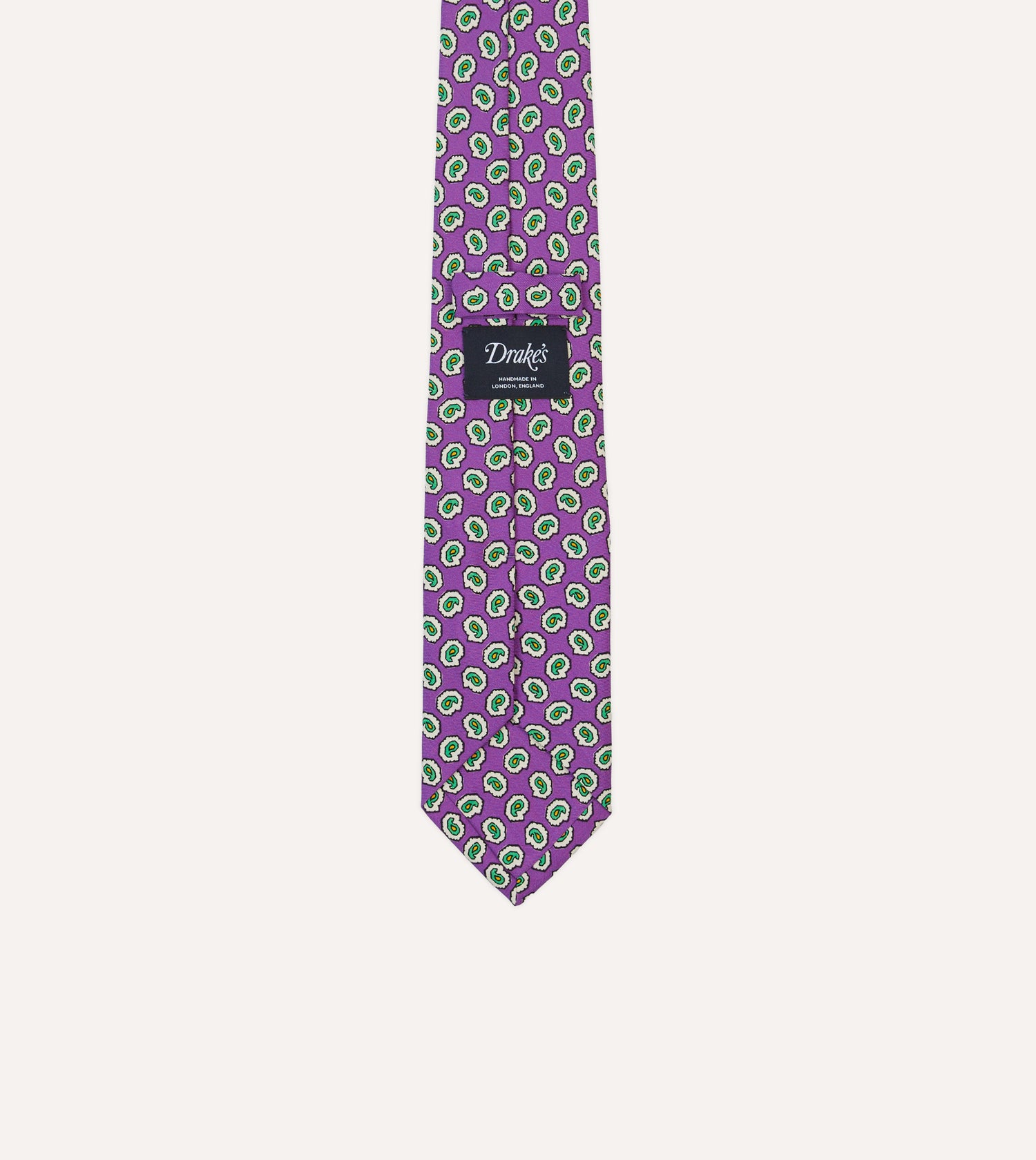 Purple Small Paisley Leaf Print Silk Self Tipped Tie