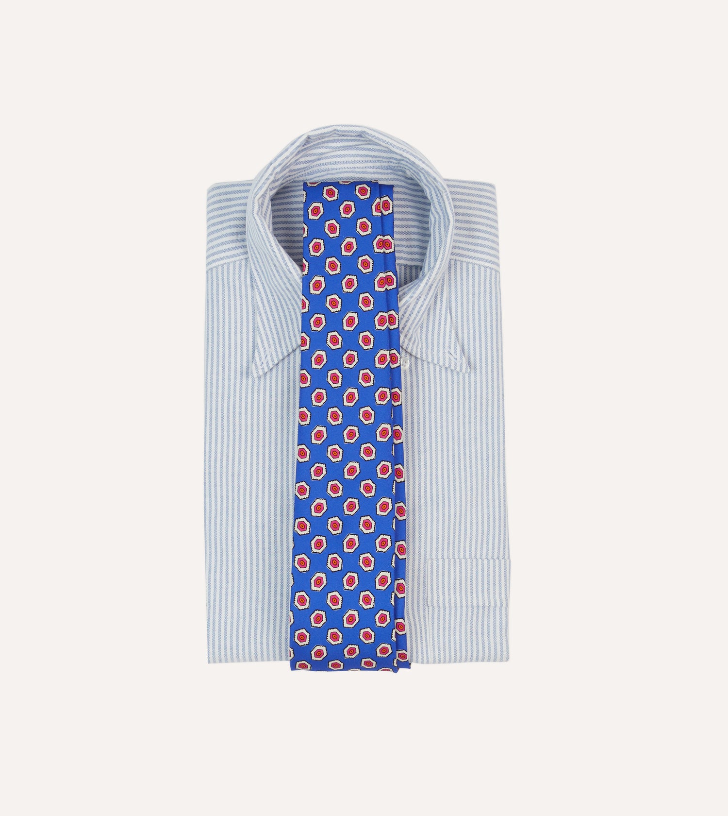 Blue Hexagon Tile Print Silk Self-Tipped Tie