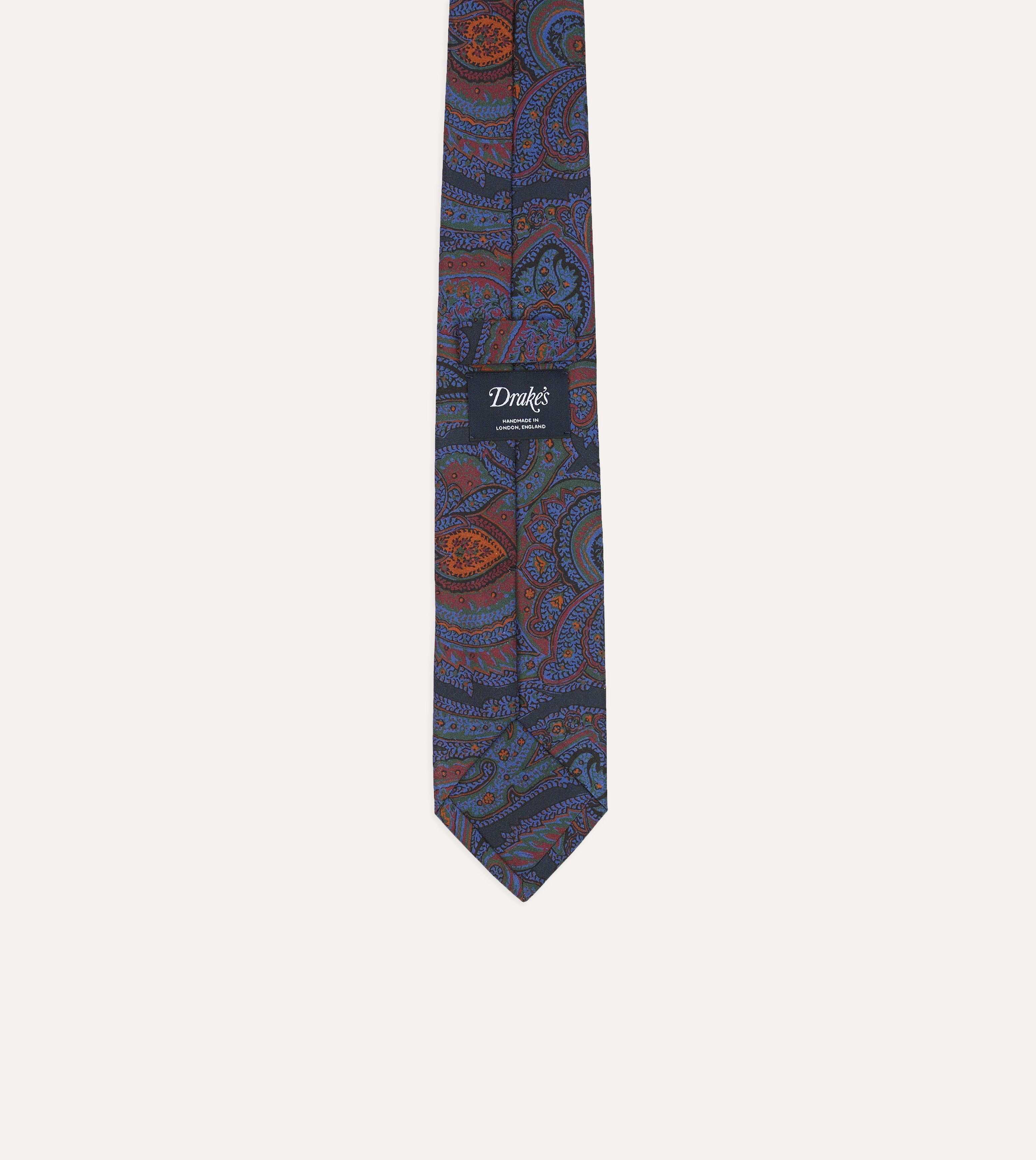 Navy Acanthus Print Silk Self Tipped Tie