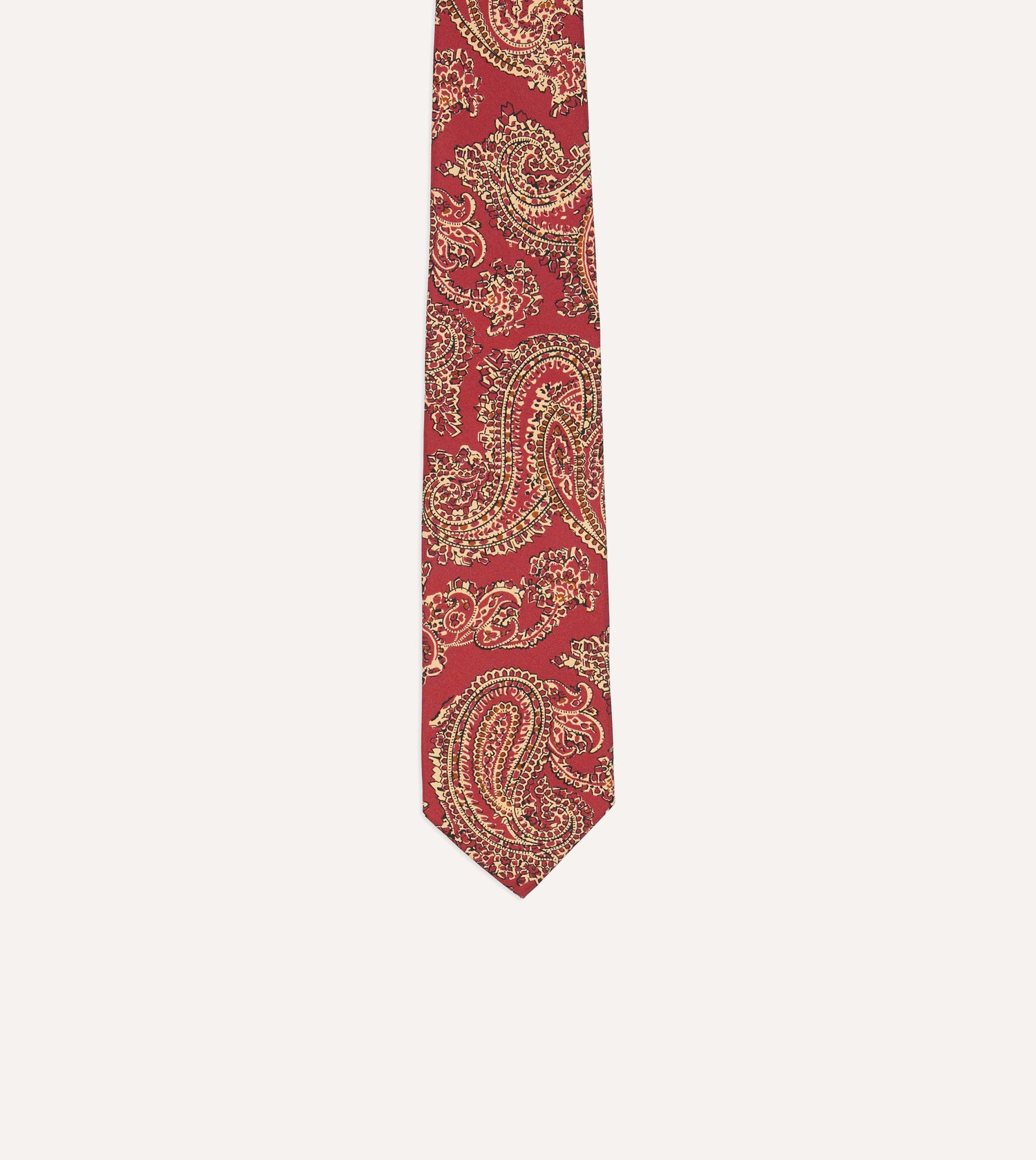 Red Paisley Print Silk Self Tipped Tie