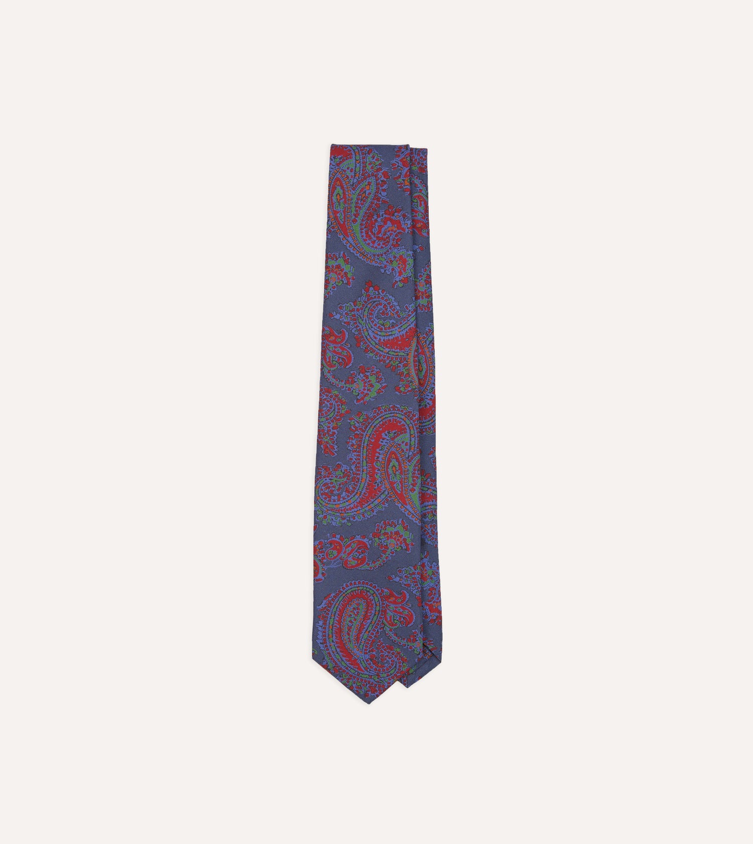 Navy Paisley Print Silk Self Tipped Tie