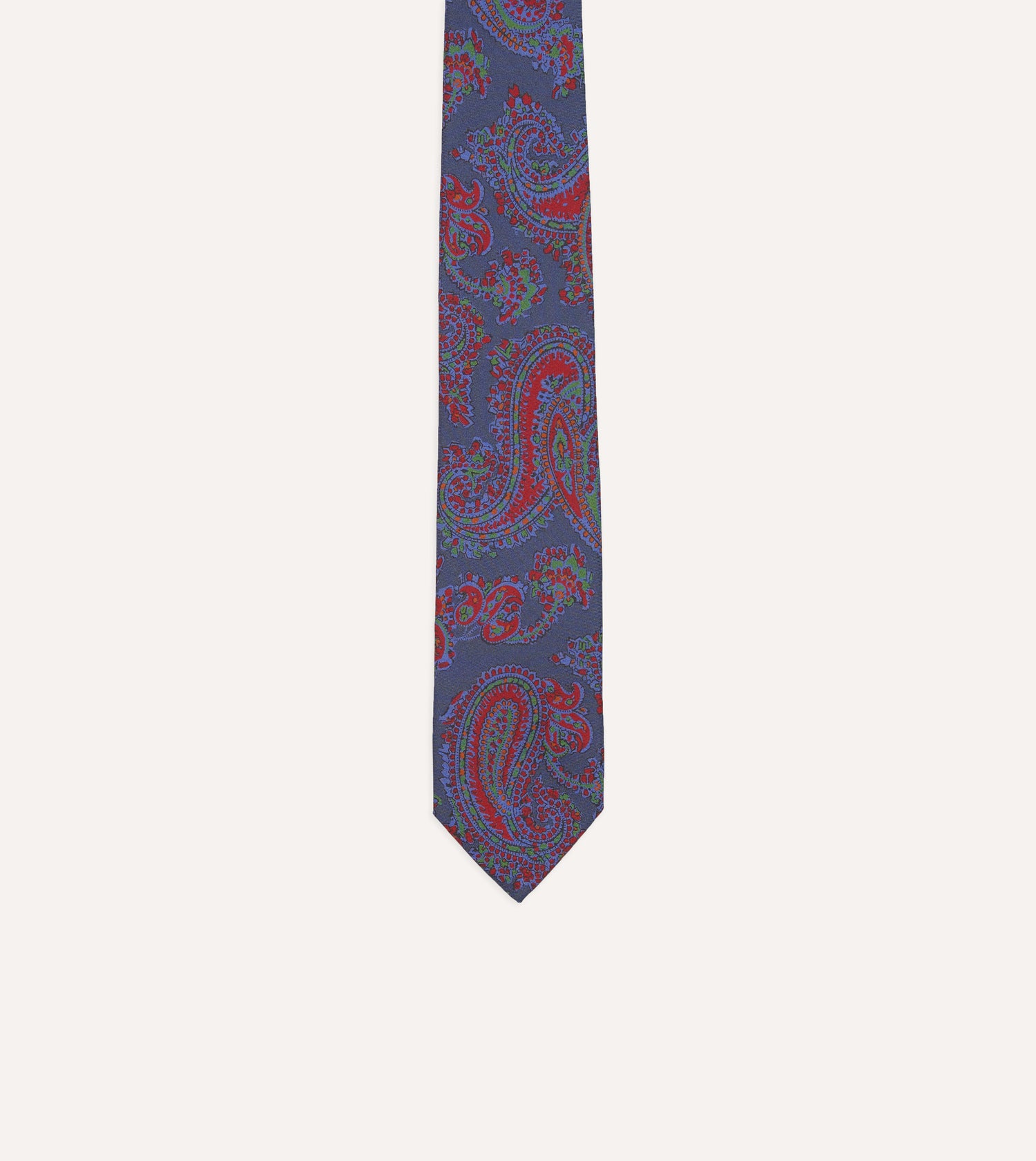 Navy Paisley Print Silk Self Tipped Tie