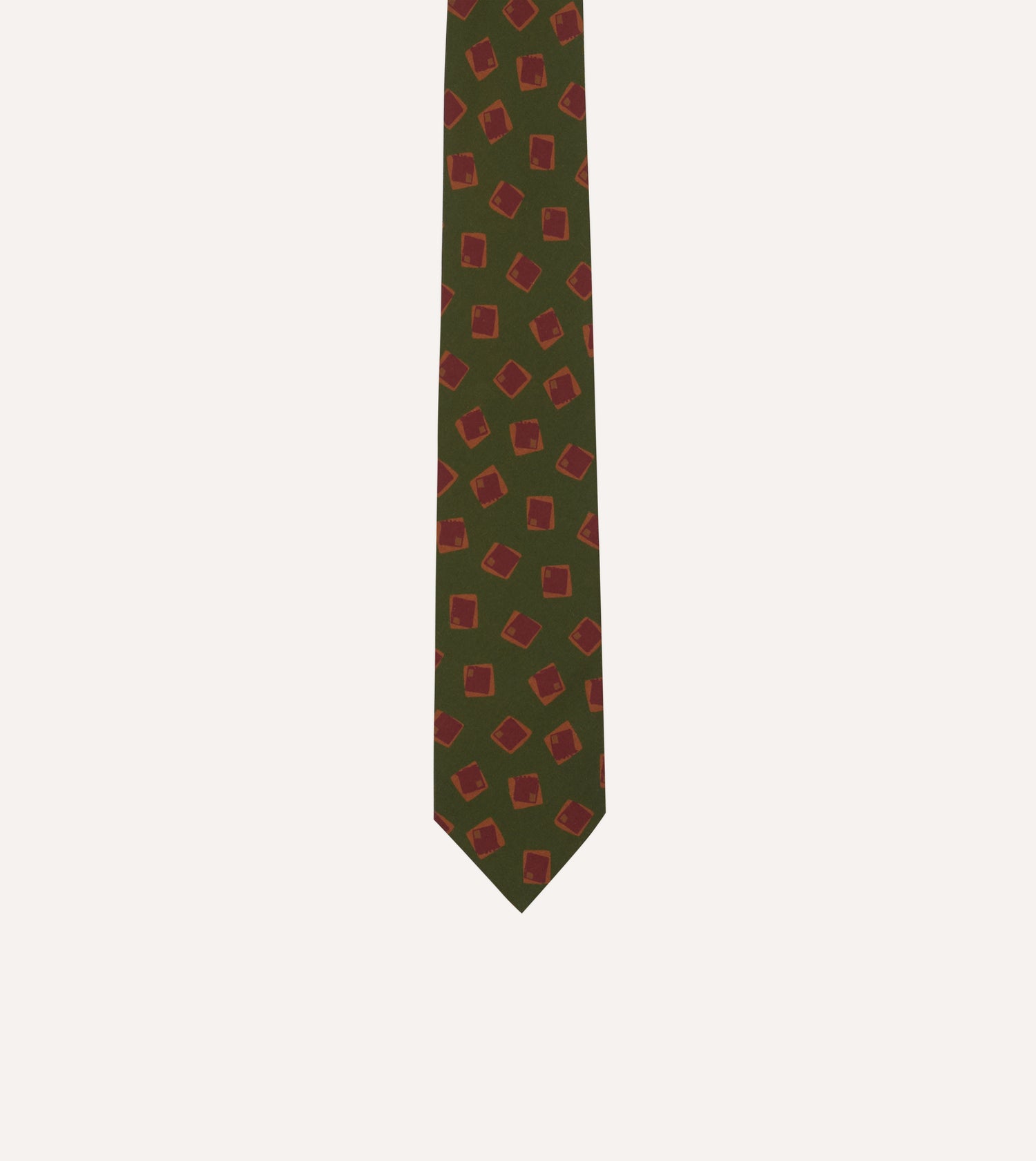 Green Jumbled Tile Print Silk Self Tipped Tie