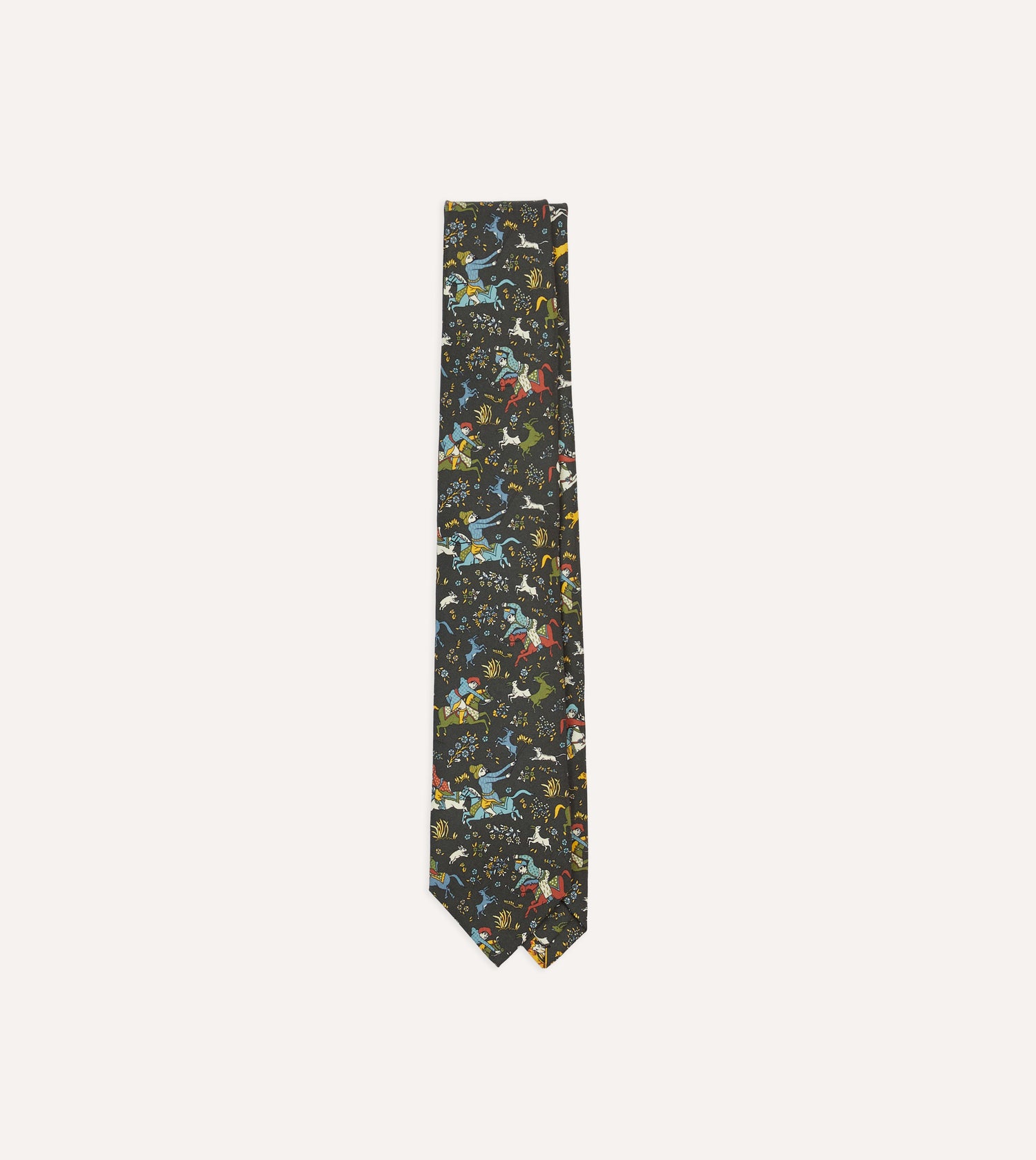 Drake's by A. Levine Black Mughal Print Silk Self Tipped Tie