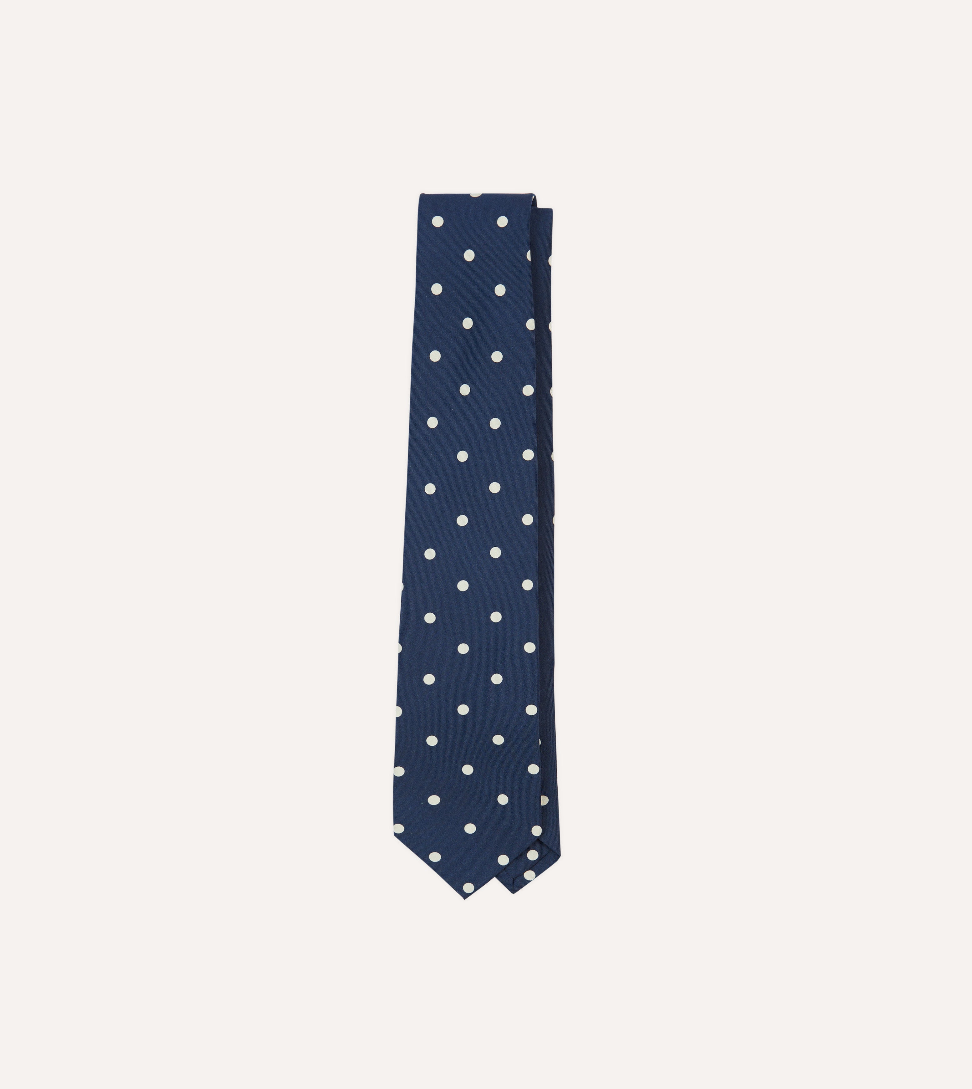 Navy Large Spot Silk Self-Tipped Tie